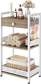 FAVOOSTY 3-Tier Bathroom Ladder Shelf Floor Storage Shelf with Drawer Fr...