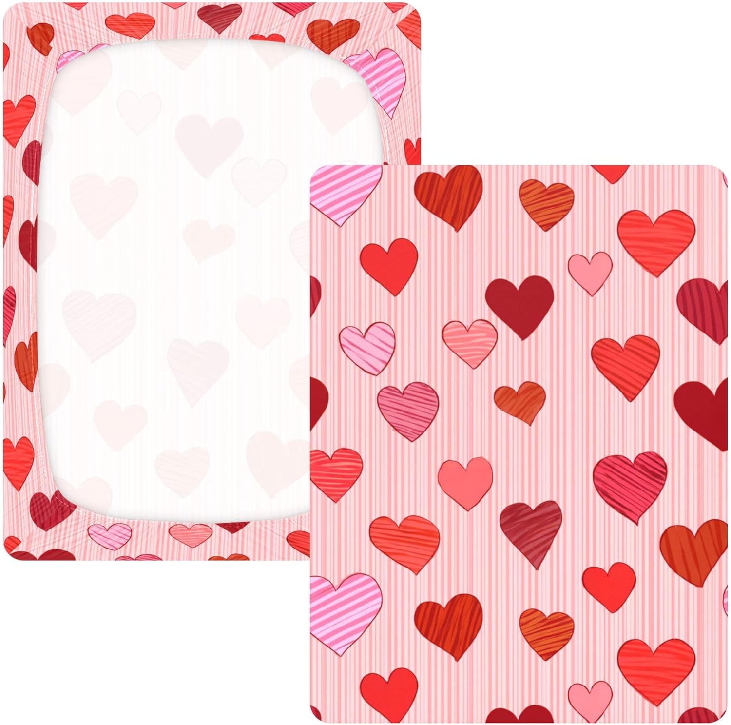 Hearts Pinks Stripes Vintage Crib Sheets Soft Breathable Fitted Cotton Baby Crib Sheets Mattress Cover for Girl Boy, 52" x 28" x 9"