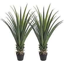 4FT Artificial Spiked Agave Plant Set of 2 - Tall Faux Agave Plants with 30 Lifelike Leaves for Indoor & Outdoor, Large Fake Potted Succulent for Front Porch, Patio, Home and Office Decor
