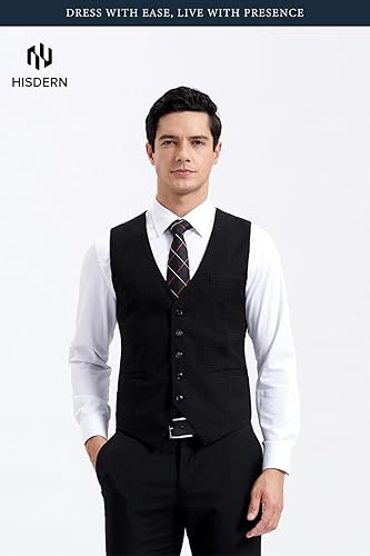 Miniatura 2 de HISDERN Vest 101 - Chaleco de traje ajustado para hombre con 3 bolsillos para negocios, formal, boda, baile de graduación y esmoquin casual