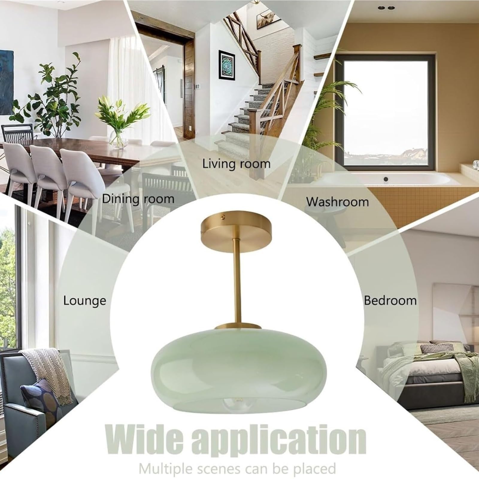 Ovale Hängelampe mit transparentem Glasschirm, Pendelleuchte, dimmbare Deckenleuchte mit Metallsockel, acht Farboptionen for die Küche im Eingangsbereich(Copper natural color+green)