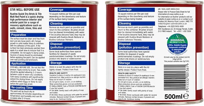 RUSTINS BRITW500 Quick Dry Brick and Tile, 500 ml, Matt Red