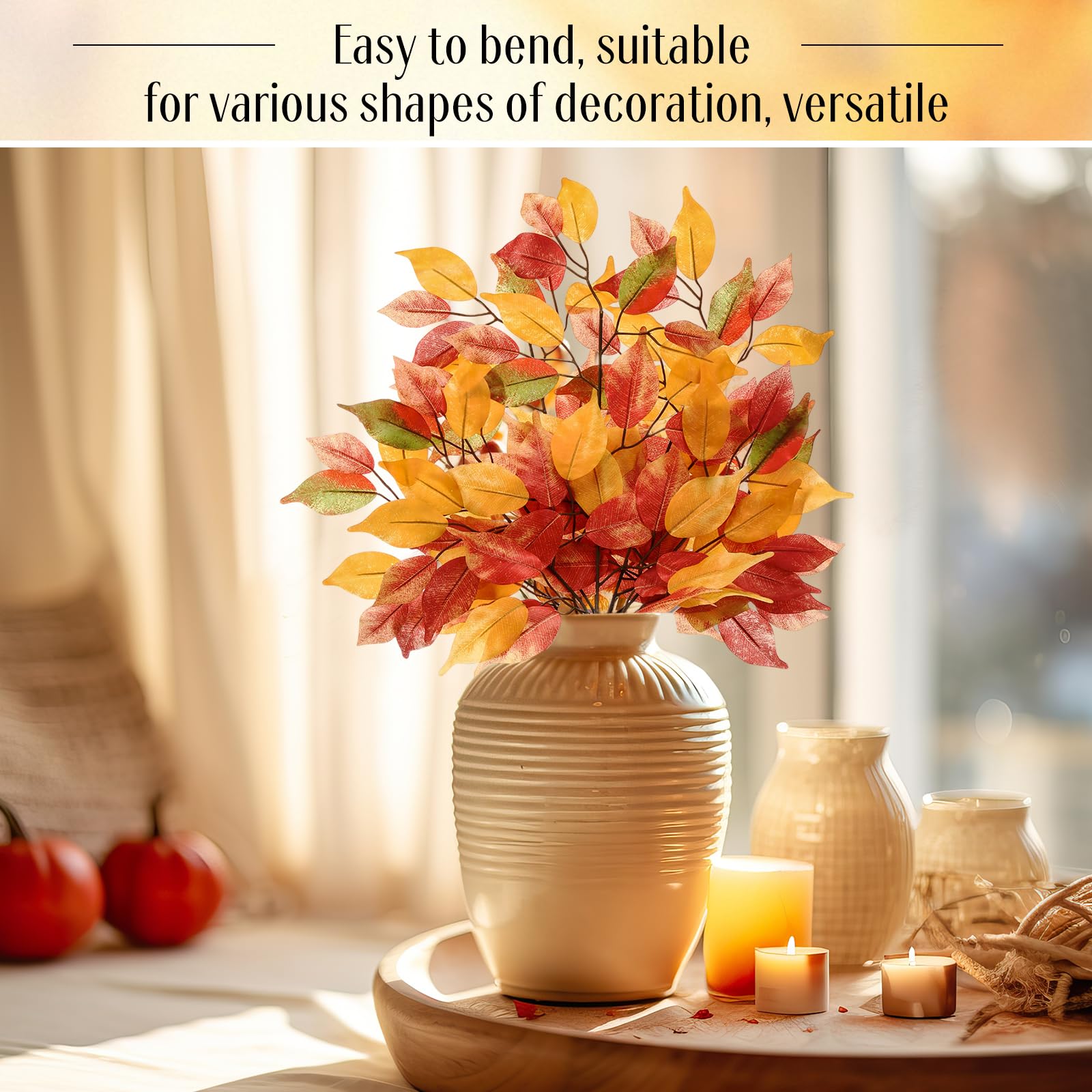 30 rami artificiali di foglie autunnali, 60 cm, foglie di ficus, rami di albero, steli artificiali, pianta autunnale per matrimoni, autunno, Ringraziamento, casa, fattoria, centrotavola