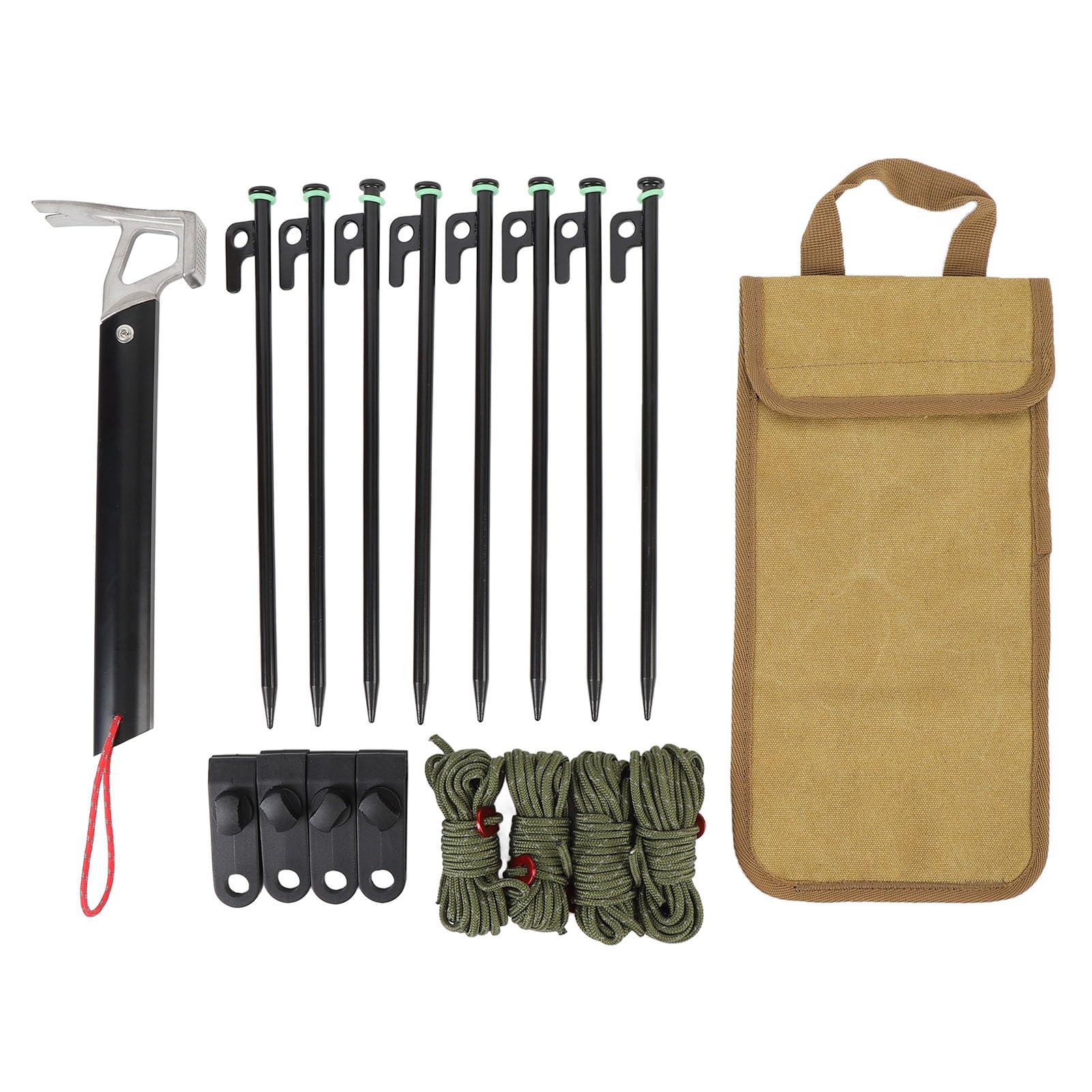 Mehrzweck-Zeltheringe, 30 cm, Leichte Aluminium-Heringe mit 4 Mm Abspannleinen für Sicheres Camping, Wandern und Rucksackreisen (Khaki)