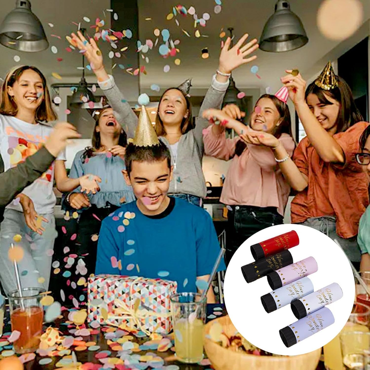 6 Pack Confetti Cannon, Multicolor Party Poppers Confetti Shooters for Wedding Birthday Holiday Celebration Christmas New Year Events Prank Graduation, Funny Small Confetti Popper, Easy To Use (Mix)