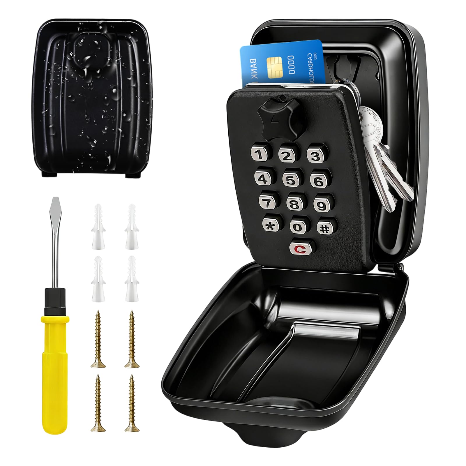 Key Safe Wall Mounted Police Approved, Key Lock Box Outdoor, Key Lock Box for 12 Digit with Code, Waterproof & Heavy Spare Key Hider, Key Safe Box Outdoor for Outside Home Garage Office School (Black)