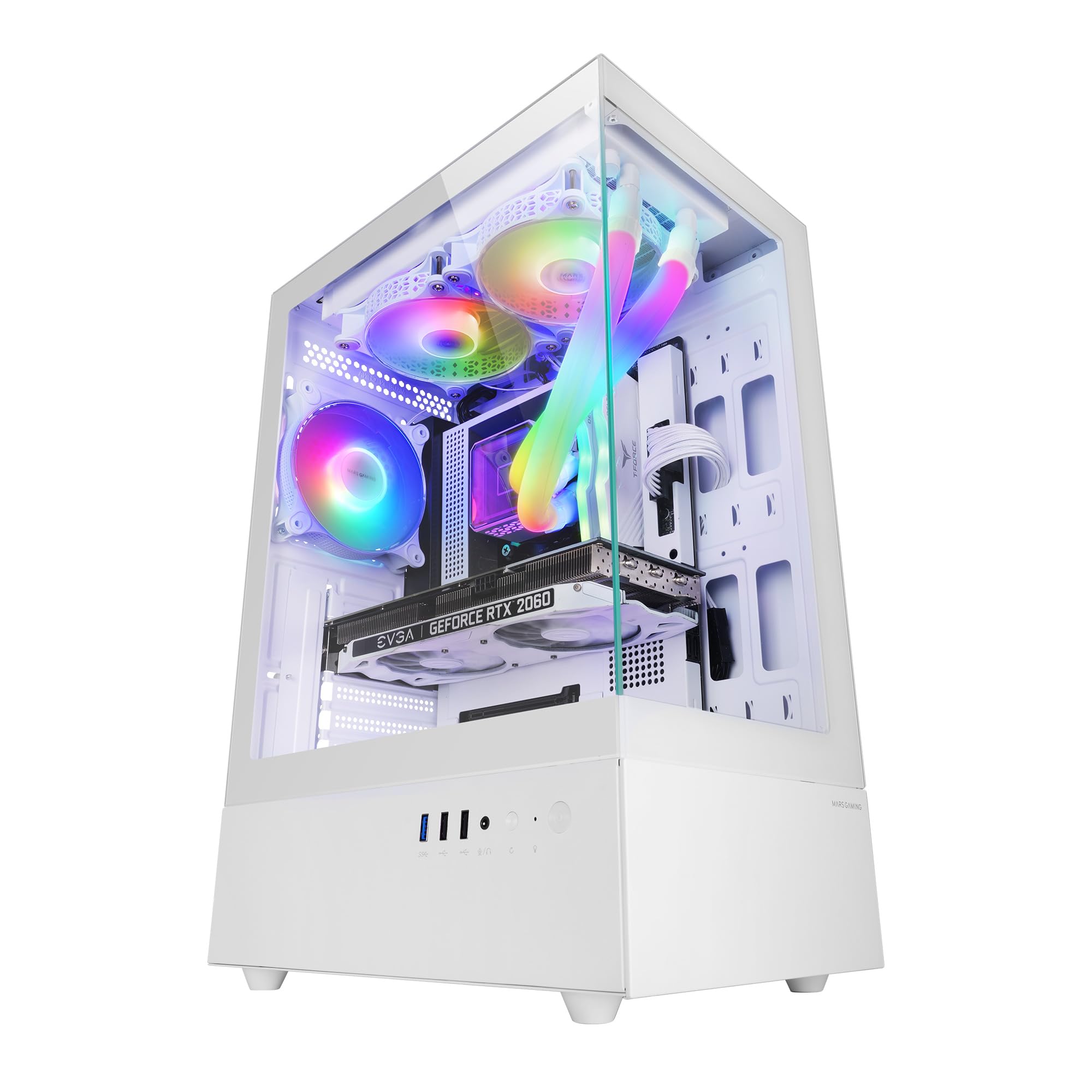 Mars Gaming MC-XO, Caja Gaming ATX, Doble Cristal Templado Continuo, Ventilador FRGB 120mm, Sistema de Refrigeración SIDECOOL, Semitorre PC con Diseño de Doble Cámara, Amplia Capacidad Interna, Blanco
