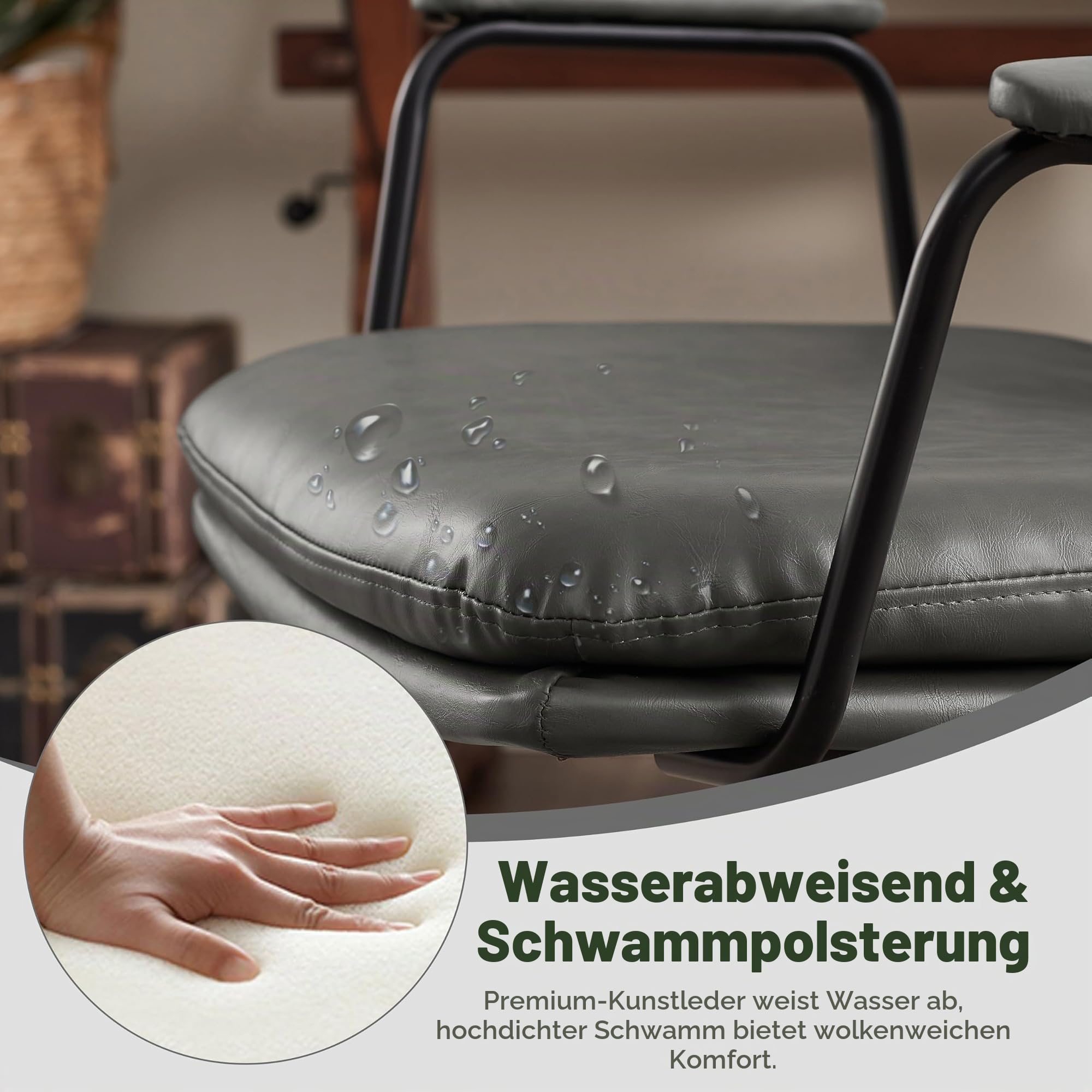 Zouron Esszimmerstühle Drehstuhl Grau - Küchenstuhl Kunstlederstuhl Polsterstuhl mit Armlehnen Sessel Eichenholzbeine Schreibstuhl Sessel Bürostuhl