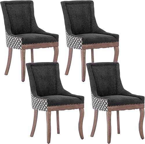 Miniatura 33 de Aoowow Juego de 2 sillas laterales tapizadas vintage de tela, sillas de madera maciza para cocina, comedor con cabezas de clavo, patas de madera