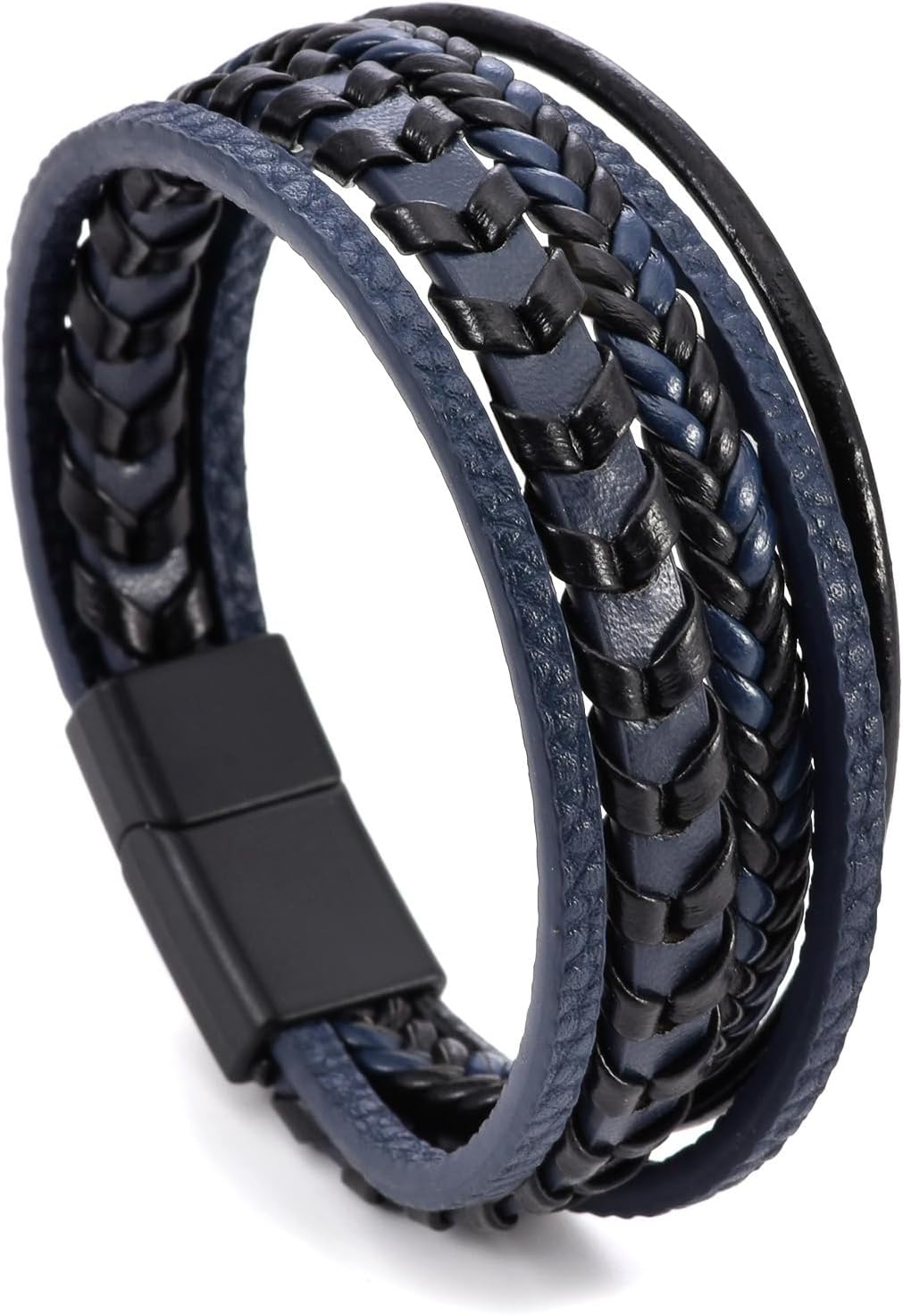 Mens Leather Bracelet Multi-Layer Braided Bracelet Wristband Father's Day Birthday Jewelry Gifts 8.5" Classic Bracelet with Stainless Steel Buckle