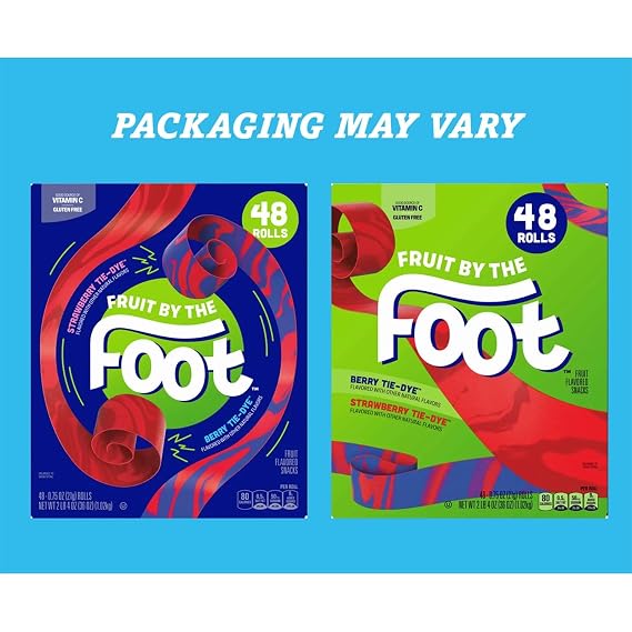 Fruit by the Foot Fruit Flavored Snacks, Berry & Strawberry Tie-Dye Family Pack, 48 Rolls (Pack of 1) Gluten Free, Kids Lunch Box Snacks, Vitamin C Source