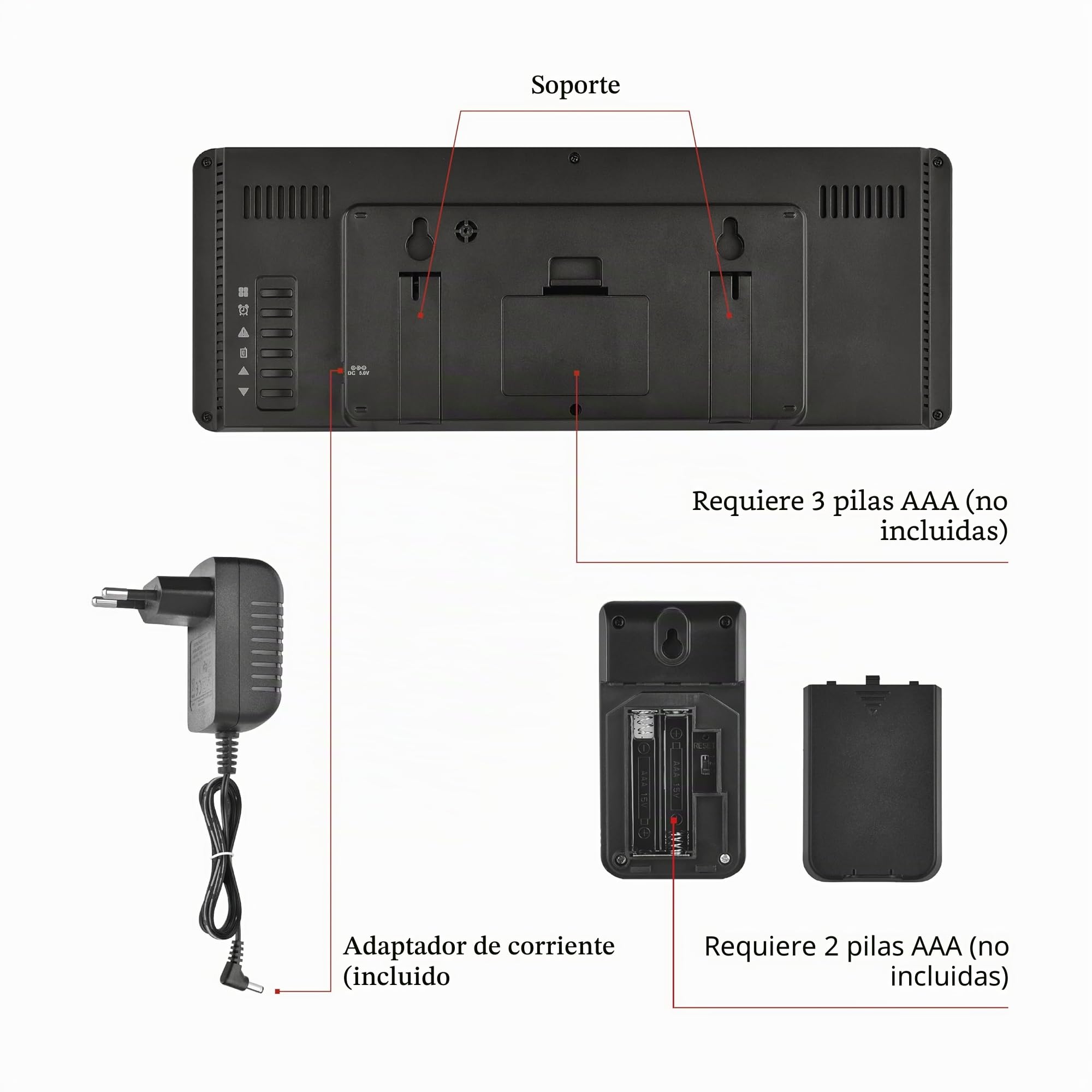 EMOS - Estación meteorológica con 2 pantallas LCD - Sensor inalámbrico (2x AA) - Tecnología Comfort View - Previsión meteorológica, temperatura, humedad, calendario, hora, despertador - Cable de
