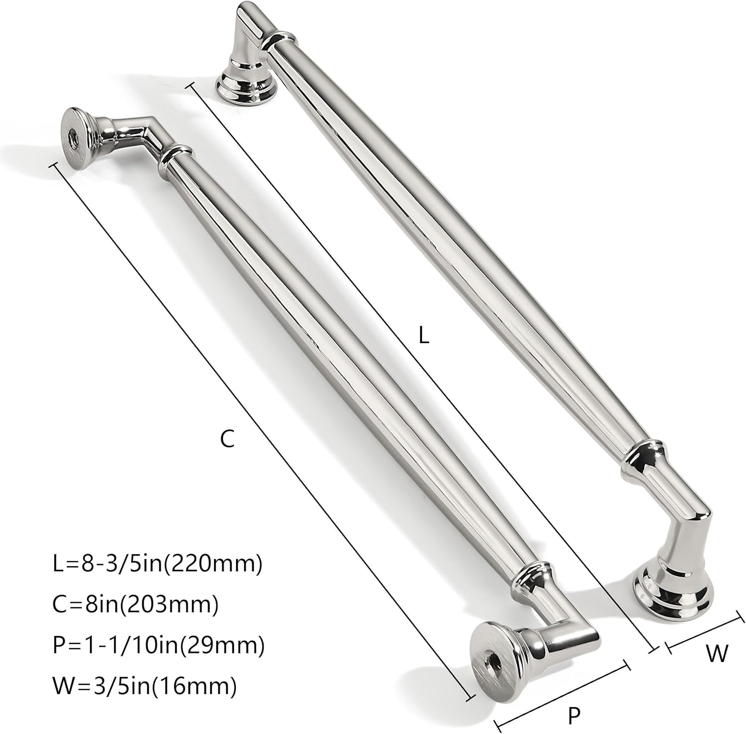 10 Pack 8 Inch Hole Center Polished Nickel Cabinet pulls Solid Heavy Duty Cabinet Pull Cabinet Handles Kitchen Cabinet Hardware Vanity Handles Bathroom Cabinet pulls