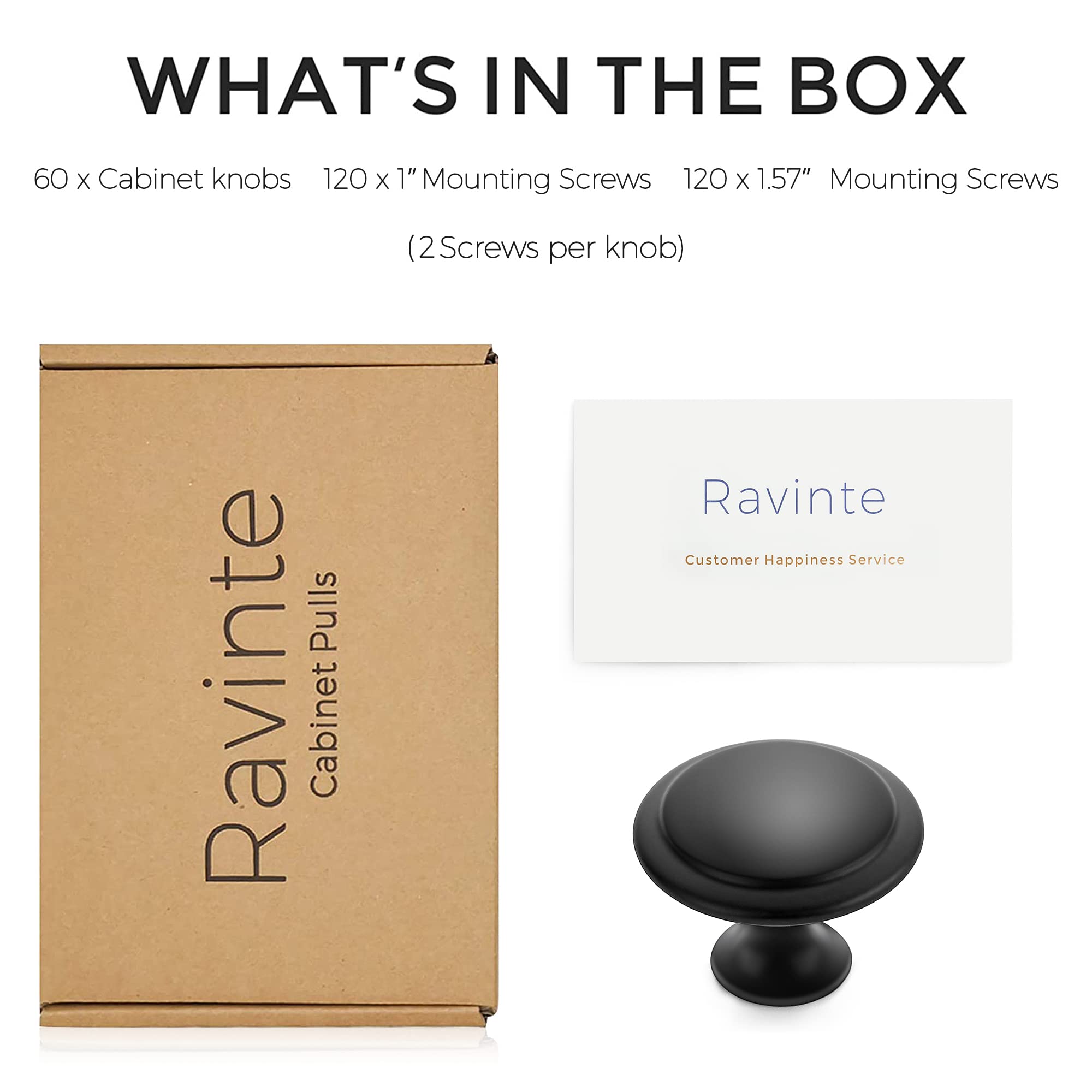 Ravinte 60 Pack Matte Black Kitchen Cabinet Knobs 1-1/4 Inch Round Drawer Pulls Flat Black Stainless Steel Drawer Handles Door Hardware for Dresser Cabinets