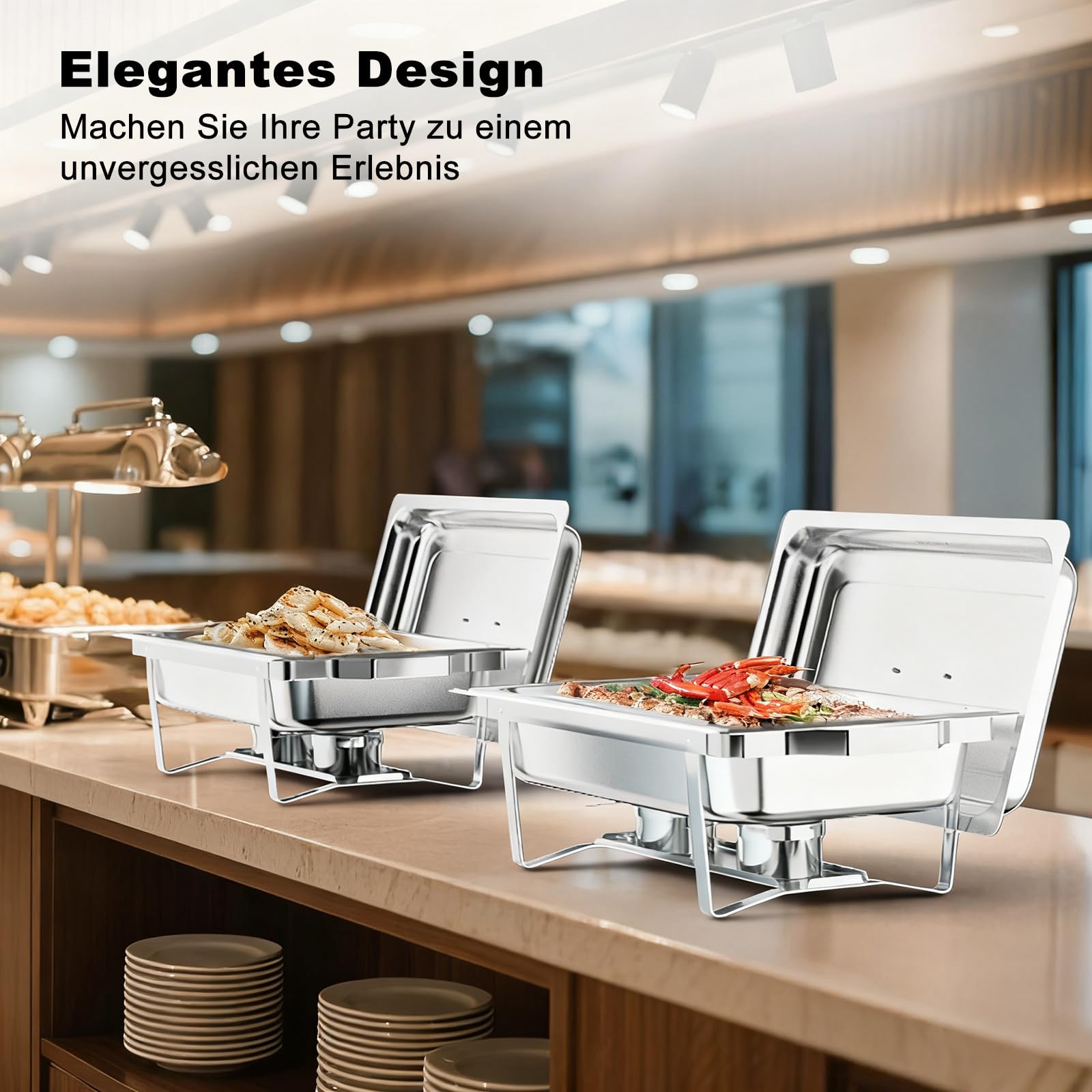 LEADZM Chafing Dish 9L 2PCS, Warmhaltebehälter Essen, Wärmebehälter für Speisen, Rechaud für Catering，Rechaud für Catering, Speisenwärmer, Buffetwärmer，Buffet und Party(Silber)