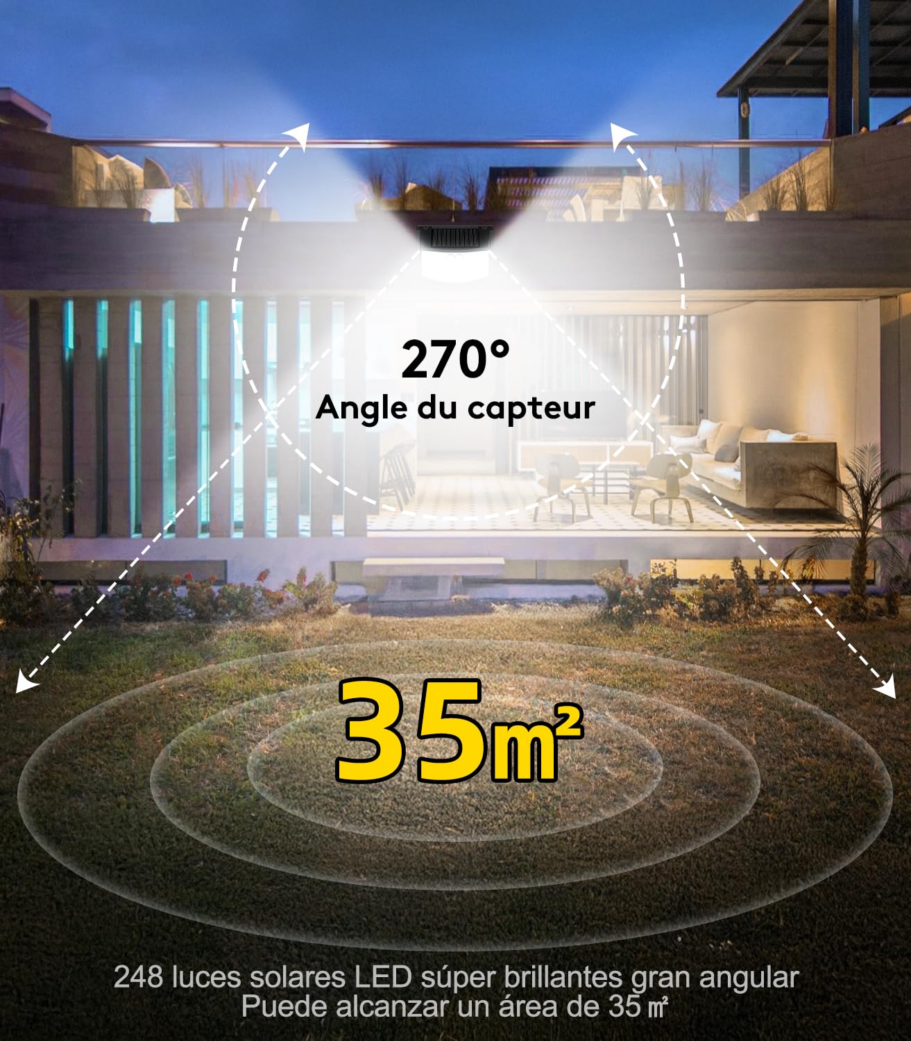 Luz Exterior Solar LED Jardin: 248 LED Luces Solar con Sensor de Movimiento 3 Modos Solar Exteriores Lampara 270° Iluminacion IP65 Impermeable Focos Exterior Solares para Jardín Garaje Patio 4 Paquete