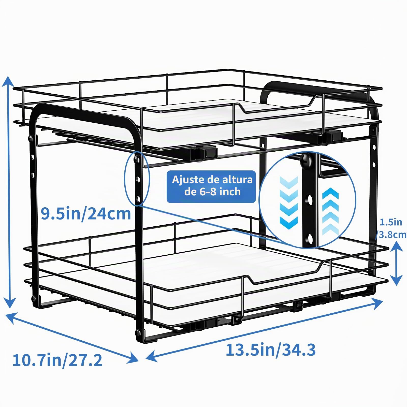 Especieros Con Cajón Deslizante, Especiero De 2 Niveles, Organizador Armario Cocina De Altura Ajustable, Estante Organizador Cocina 27.2 * 34.3 * 24CM
