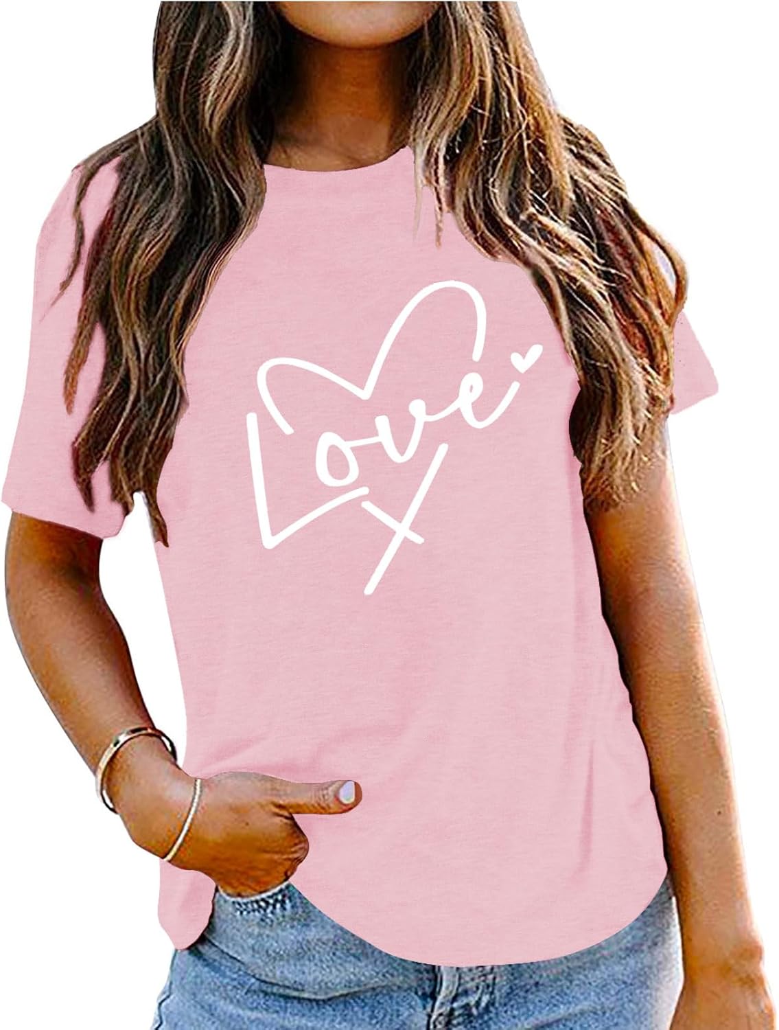 Valentines Shirts for Women Valentine Love Heart Printed Graphic Tshirt Cute Girls Casual Top - Image 2