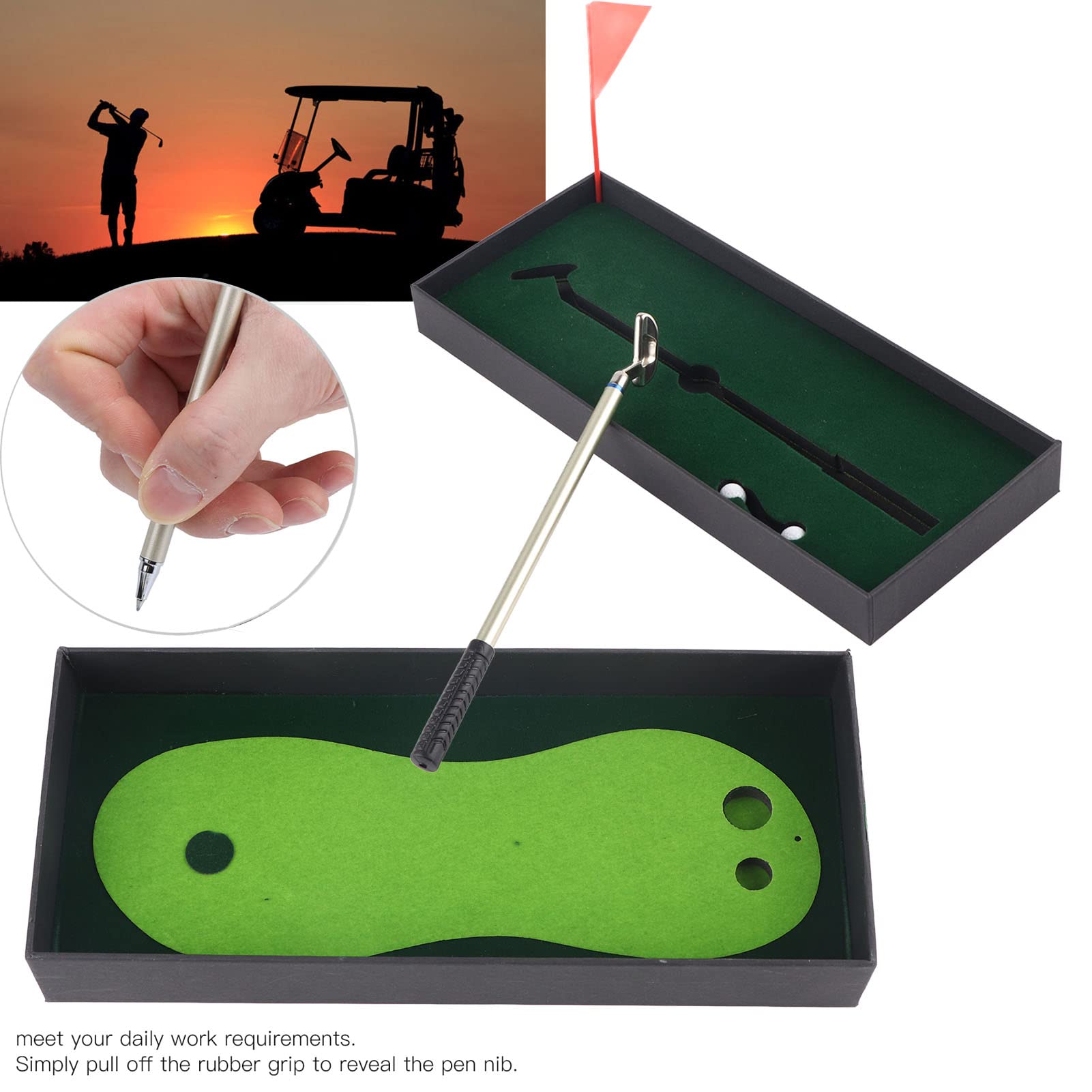 Mini set da golf, set da tavolo per esercitarsi con penna a sfera, putter, palla da golf, tappetino per mettere bandiera