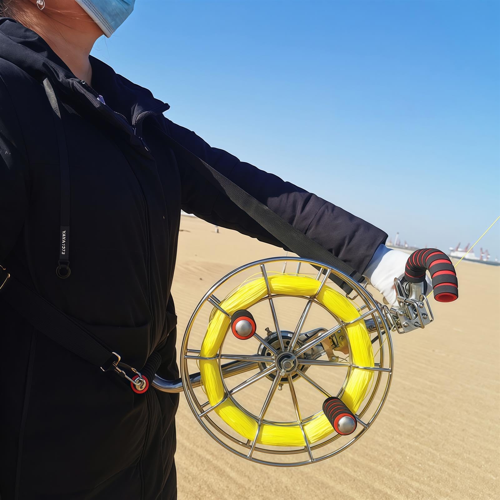 Mulinello per aquiloni in acciaio inossidabile con freno a disco silenzioso, grande avvolgitore per aquiloni da esterno con tracolla, ruota resistente per volare facilmente