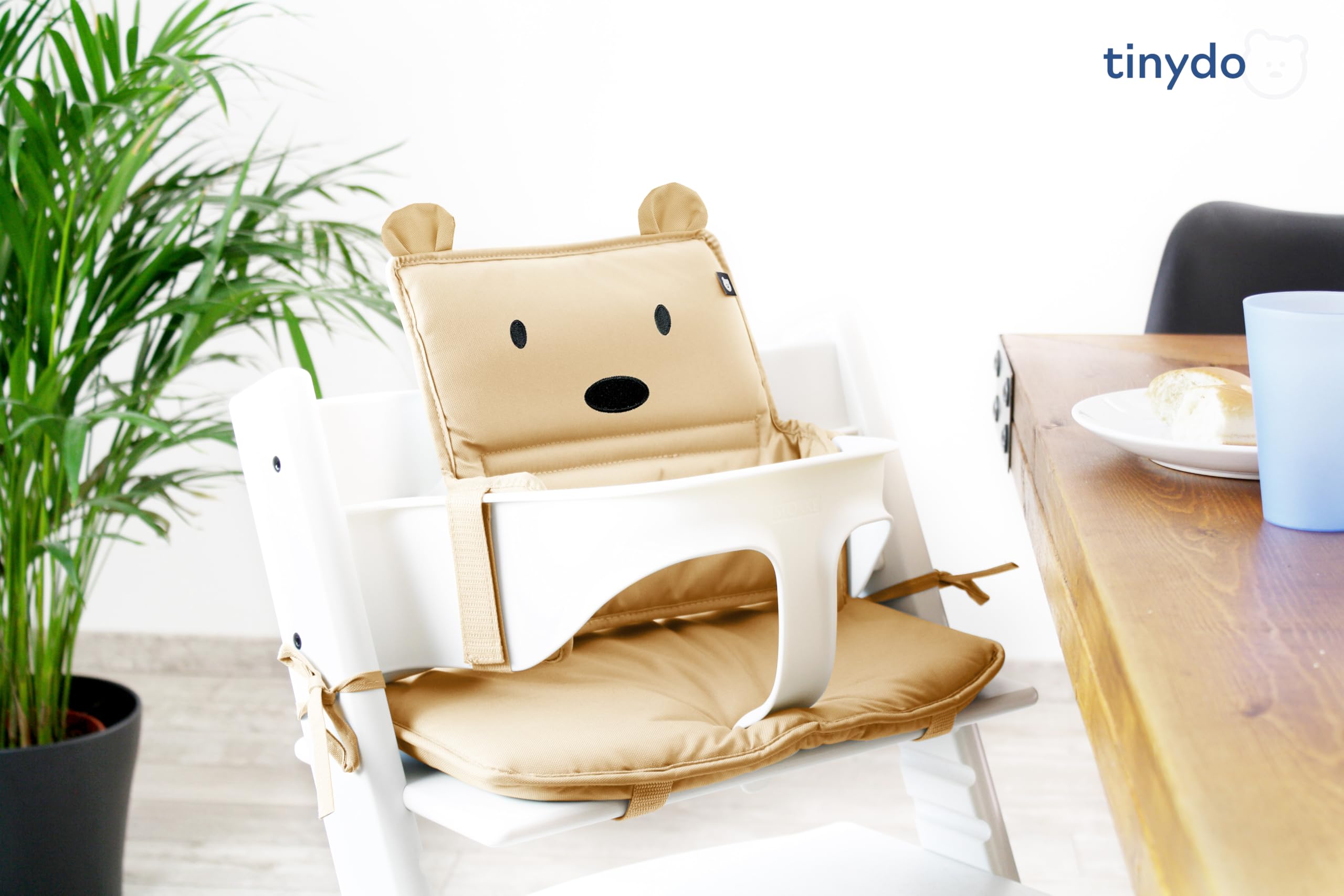 Hochstuhl Sitzkissen für Stokke Tripp Trapp - ergonomisches Memory-Schaum Kissen zur Rückenentlastung, Sitzpolster extra dick - Sitzverkleinerer Auflage ohne Verrutschen (Bär/Beige)