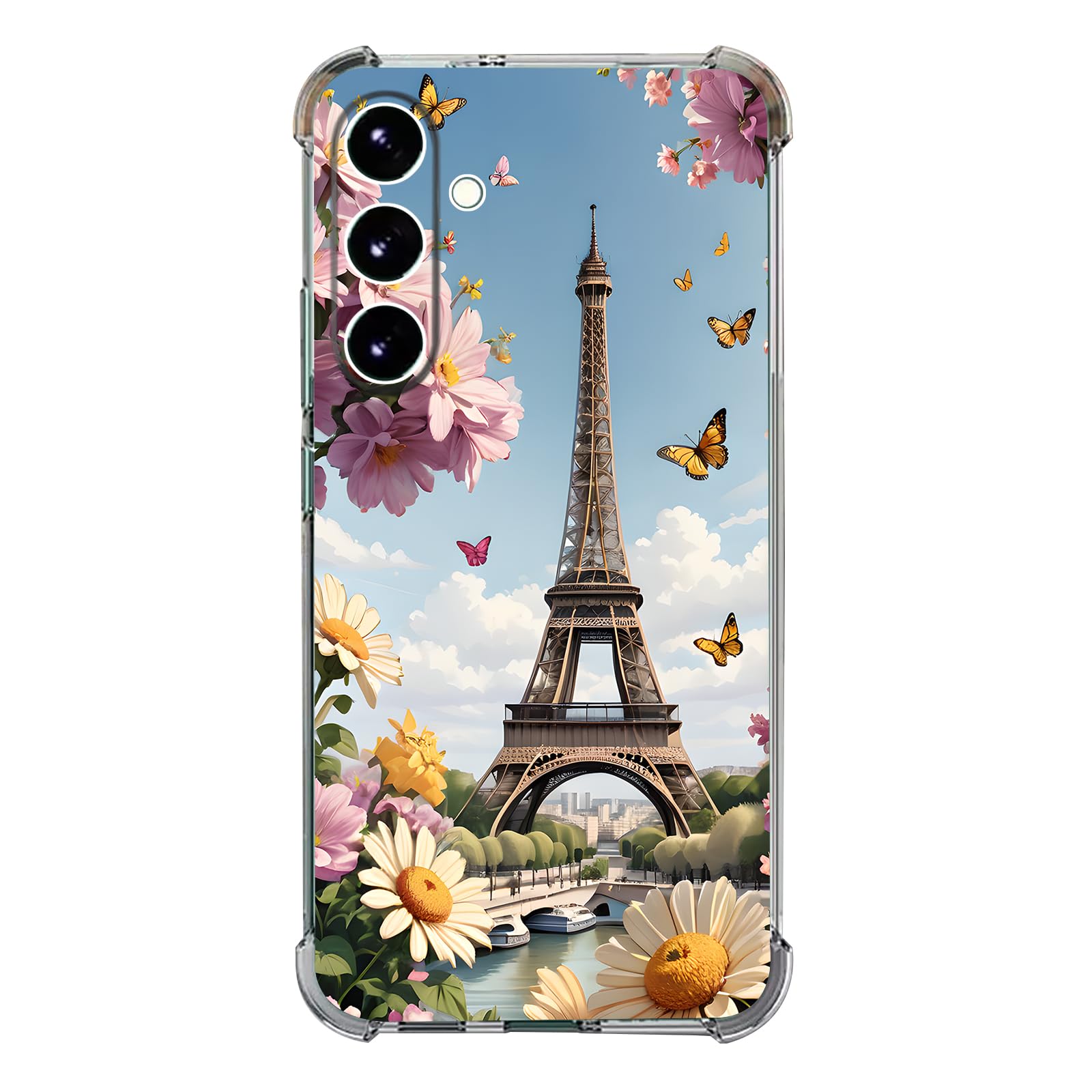 Beaucov Case for Samsung Galaxy A16 5G,Eiffel Tower Butterfly Flowers Drop Protection Shockproof Case TPU Full Body Protective Scratch-Resistant Cover