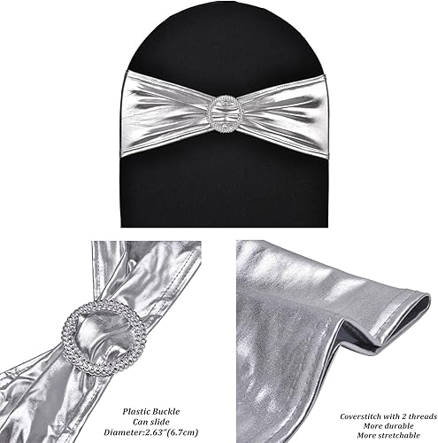 Miniatura 2 de 10 bandas elásticas plateadas metálicas para silla, mano de obra duradera, lazos ajustables de elastano para boda, cumpleaños, graduación, Navidad,