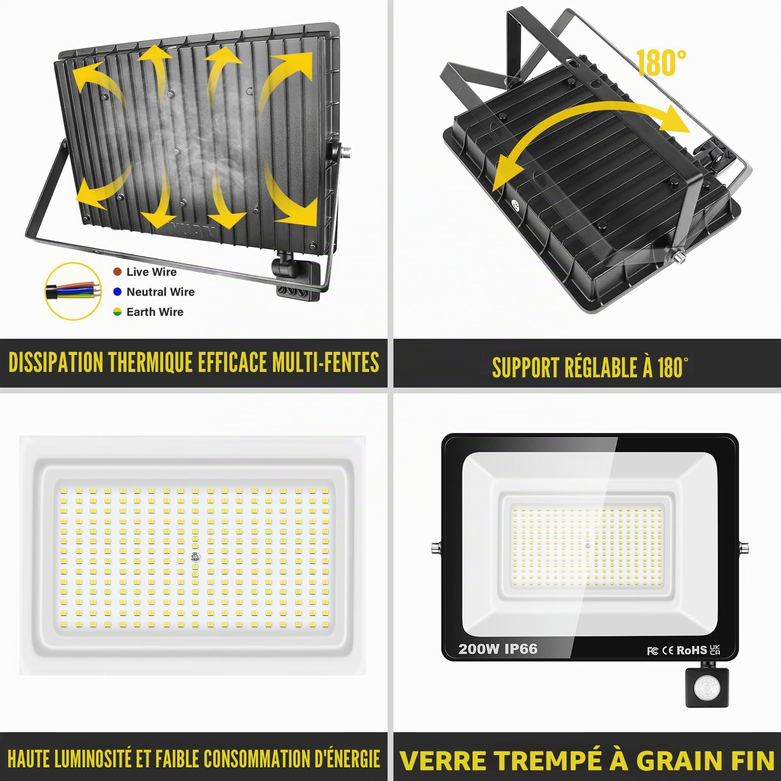 Willpower Projecteur LED Extérieur 10W Spot LED Avec Détecteur de Mouvement