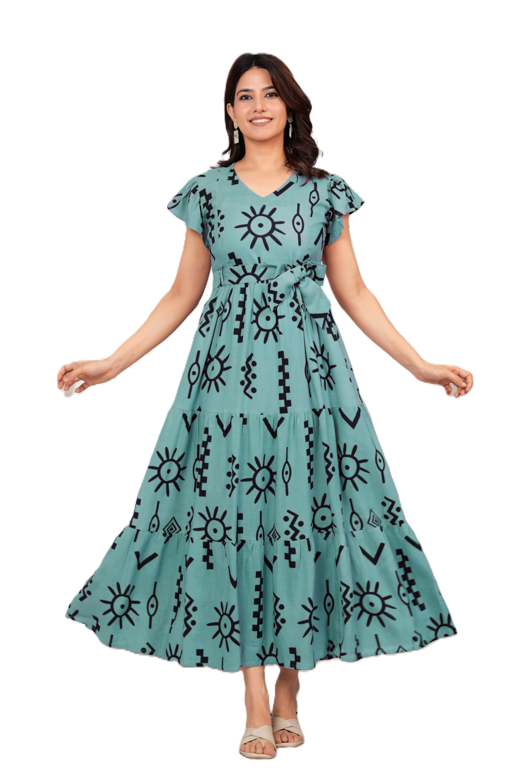 Women's Printed Tiered Maxi Maternity Dress with Nursing Access