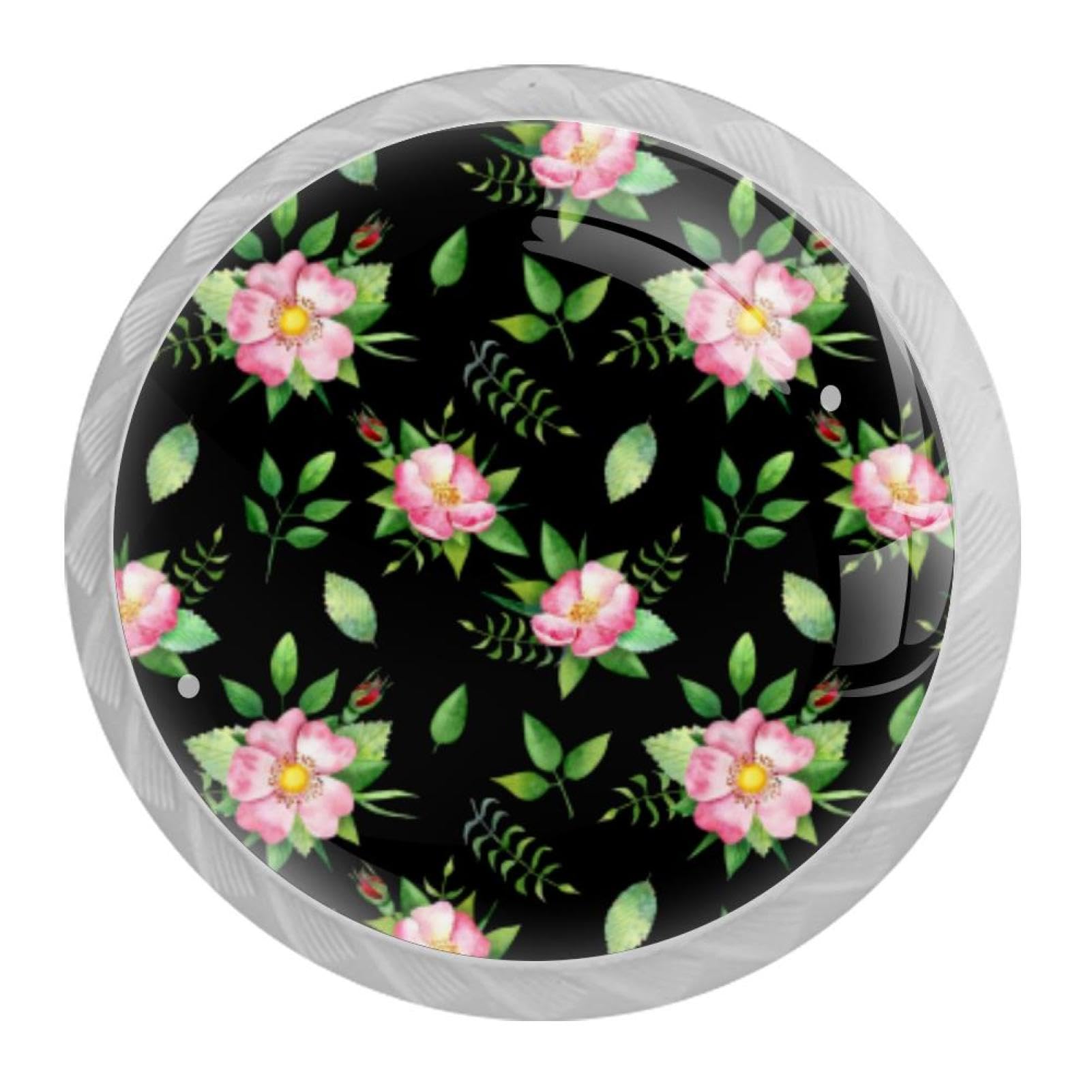 Tqmspg 4 Pieces Drawer Pulls Flowers Blossom Door Knobs Dresser Handles for Kitchen Wardrobe Cupboard Hardware Furniture