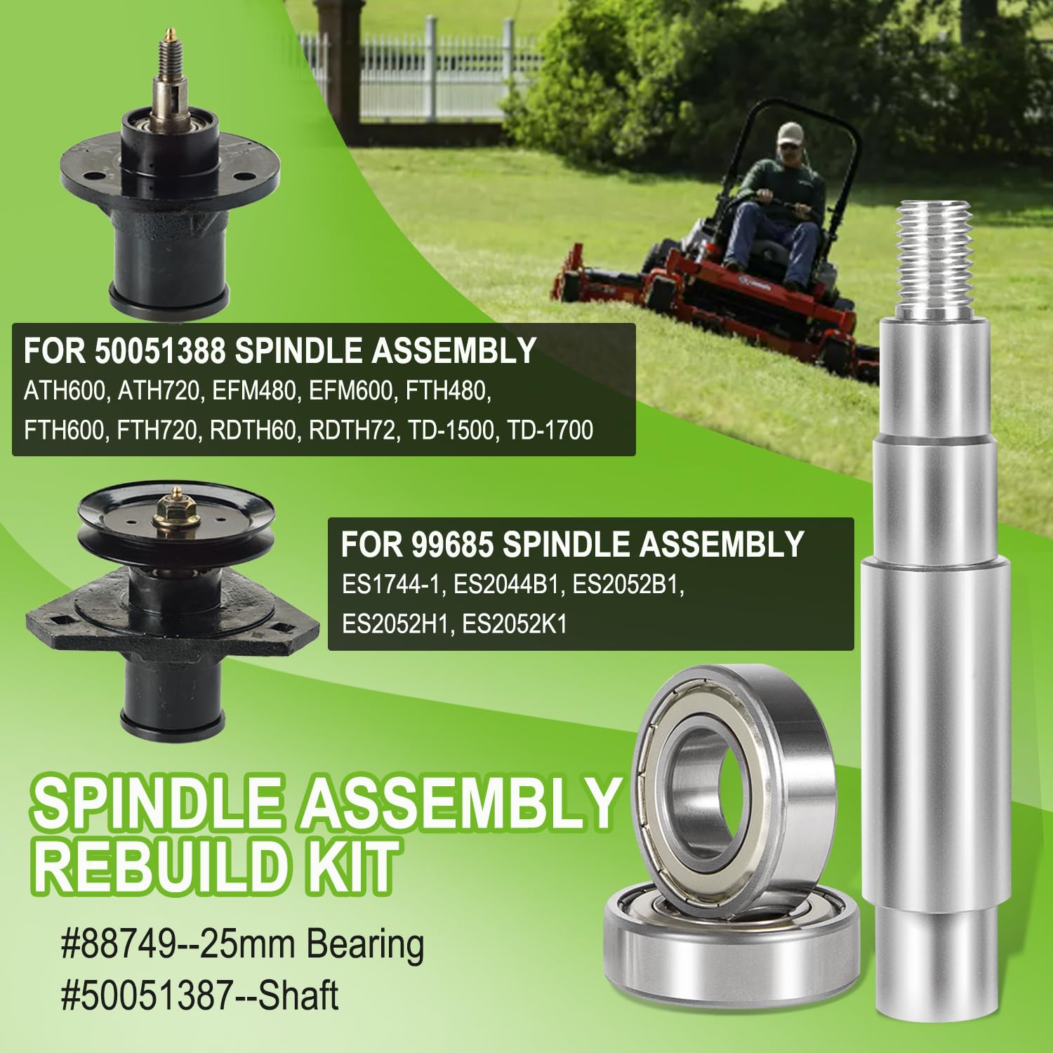 Amazon.com: 88749 Bearings and 50051387 Spindle Shaft Compatible