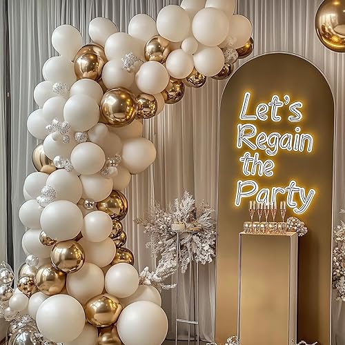 Miniatura 5 de RUBFAC Globos de arena blanca de diferentes tamaños, 105 piezas de 5101218 pulgadas, color blanco arena, crema, beige, kit de arco de guirnalda de