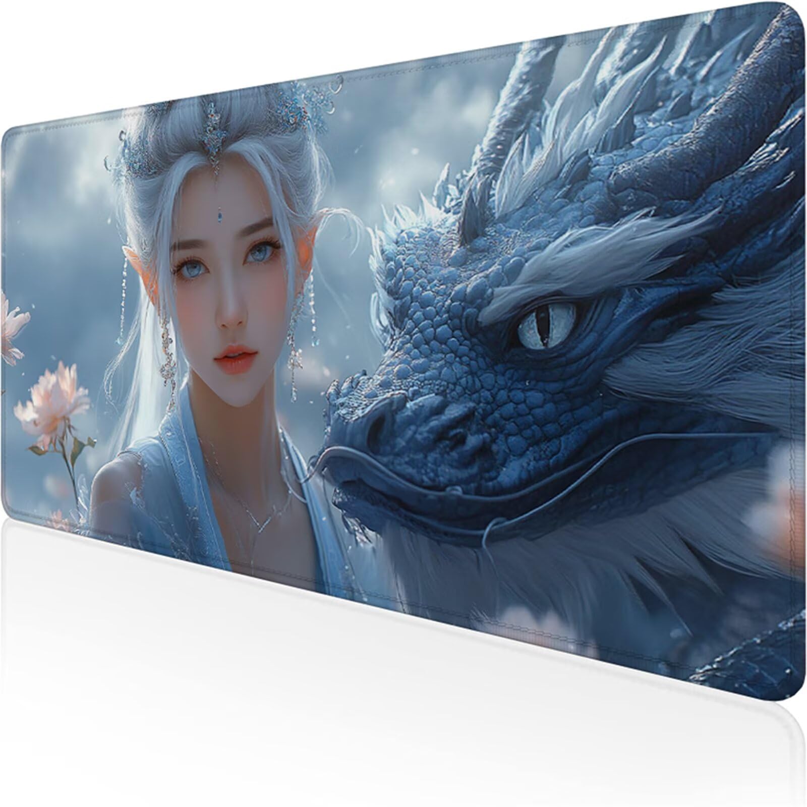 Biała podkładka pod mysz dla graczy XXL 1400 x 600 x 3 mm, pod ręką biurko kobieta z antypoślizgową i wodoodporną gumową podkładką pod mysz, gładka powierzchnia poprawia precyzję i szybkość D1-431