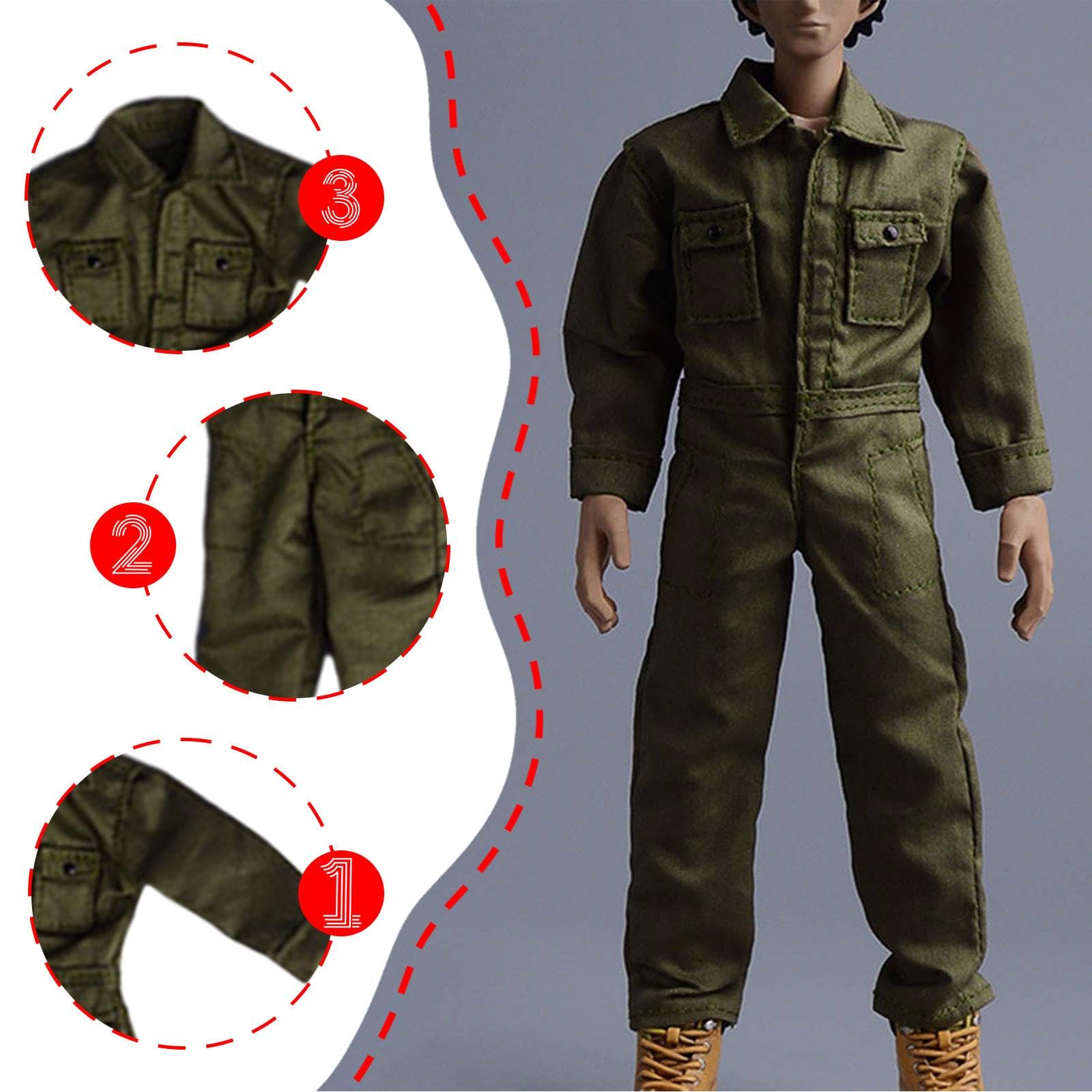 Qianly Miniaturfigur Anzug Männeroverall Puppenuniform Actionfigur Kleidung Modellkombi Aus Stoff für Ausstellung Rollenspiel Figurenliebhaber, GrÜn