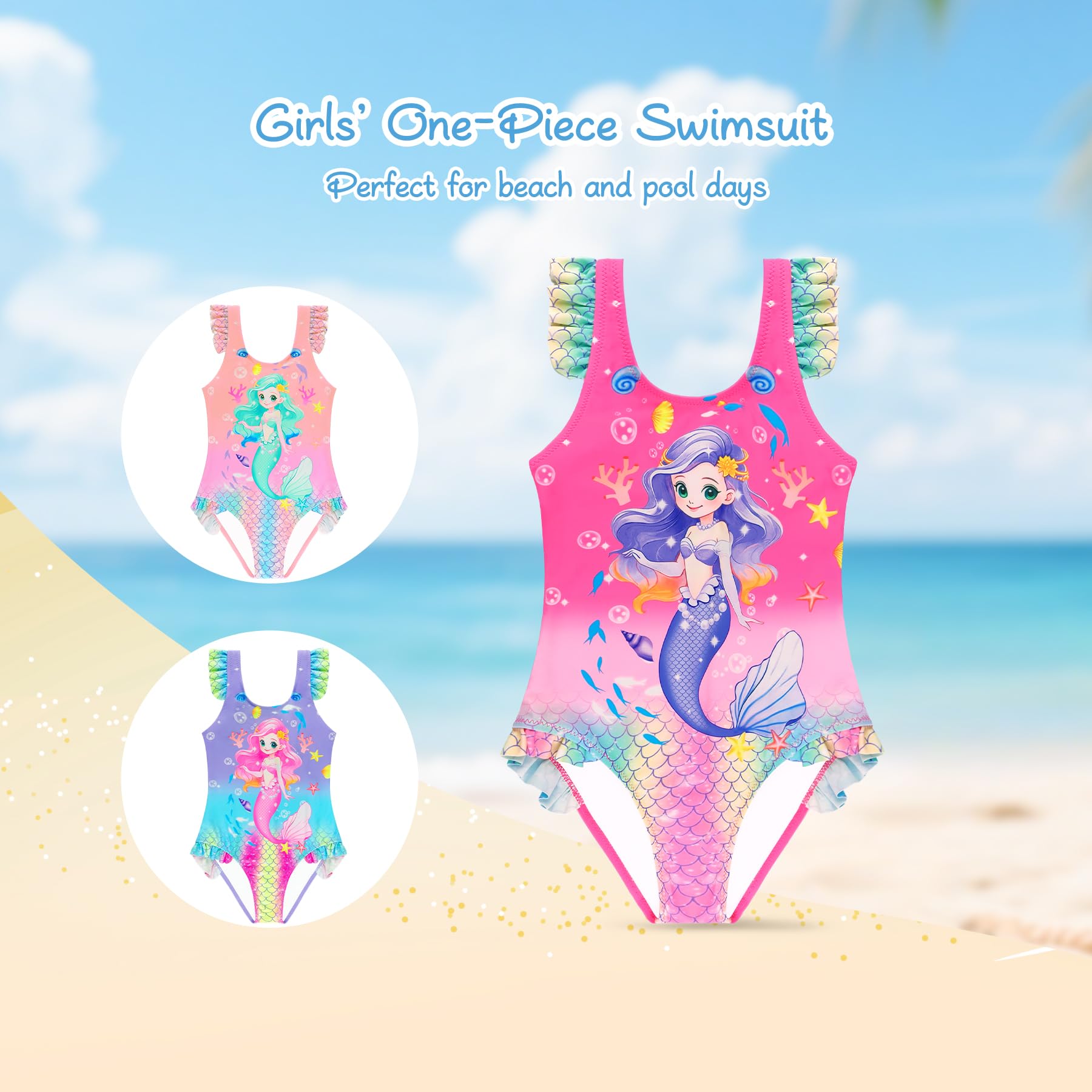 Traje de Baño para Niñas Bañador de Una Pieza con Volantes Traje de Baño Unicornio Ropa de Playa para Niñas de 2 a 14 Años