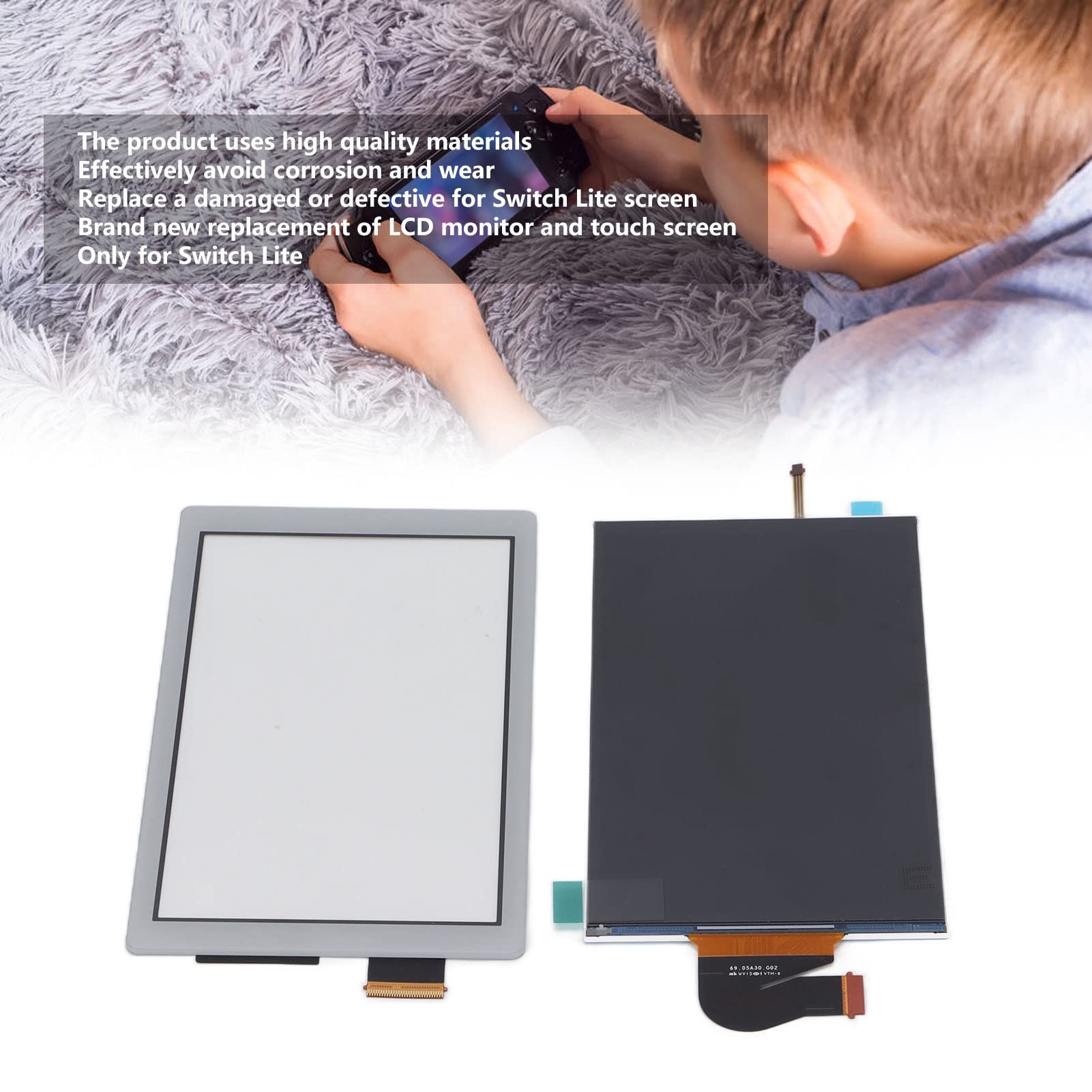 Écran LCD de Remplacement et Numériseur pour Switch Lite, pour Les Pièces de Réparation du Panneau D'affichage LCD de Remplacement de L'écran de la Manette de Jeu Switch Lite (Gris)