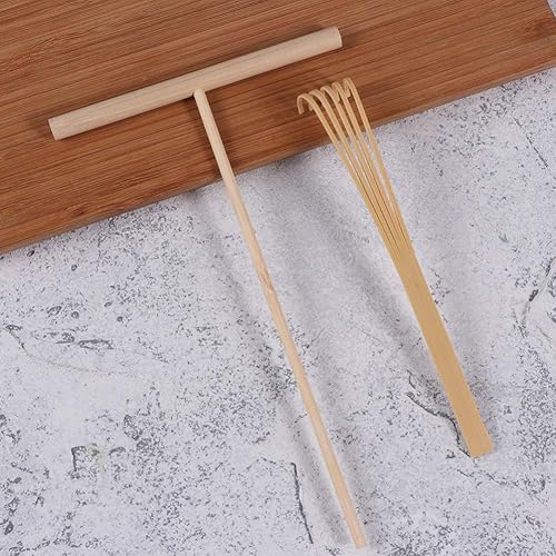 Miniatura 5 de Kit de rastrillo de jardín zen de 8 piezas, mini rastrillo de arena de bambú, herramientas de meditación, rastrillo de Feng Shui, decoración de
