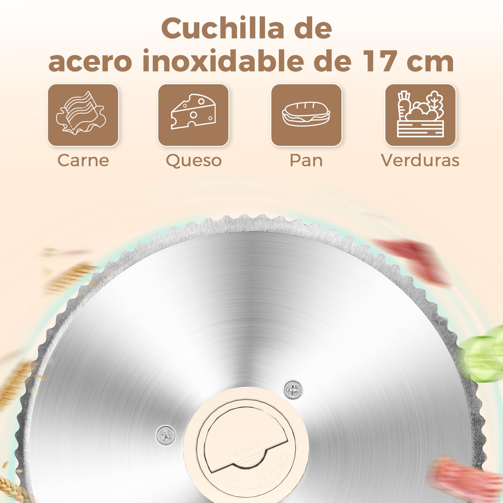 YASHE Cortadora De Fiambre Plegable, Cortafiambres Eléctrico 180W Con Hoja Dentada De 17 Cm, Grosor Ajustable 0–15 Mm, Fácil De Limpiar Y Diseño Seguro Para Carne, Queso, Pan, Verduras