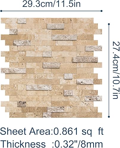 Miniatura 4 de Azulejo de piedra para despegar y pegar, 5 hojas de mosaico de piedra para salpicaduras de 11.5 x 10.7 pulgadas, azulejos 3D con aspecto de mármol