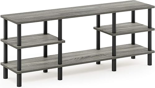 Miniatura 4 de Furinno Turn-N-Tube 3-Tier Multipurpose Wide Shelf TV Stand, French Oak Grey/Black Negro -,Columbia Nogal/Negro,Marrón oscuro,2-Marrón