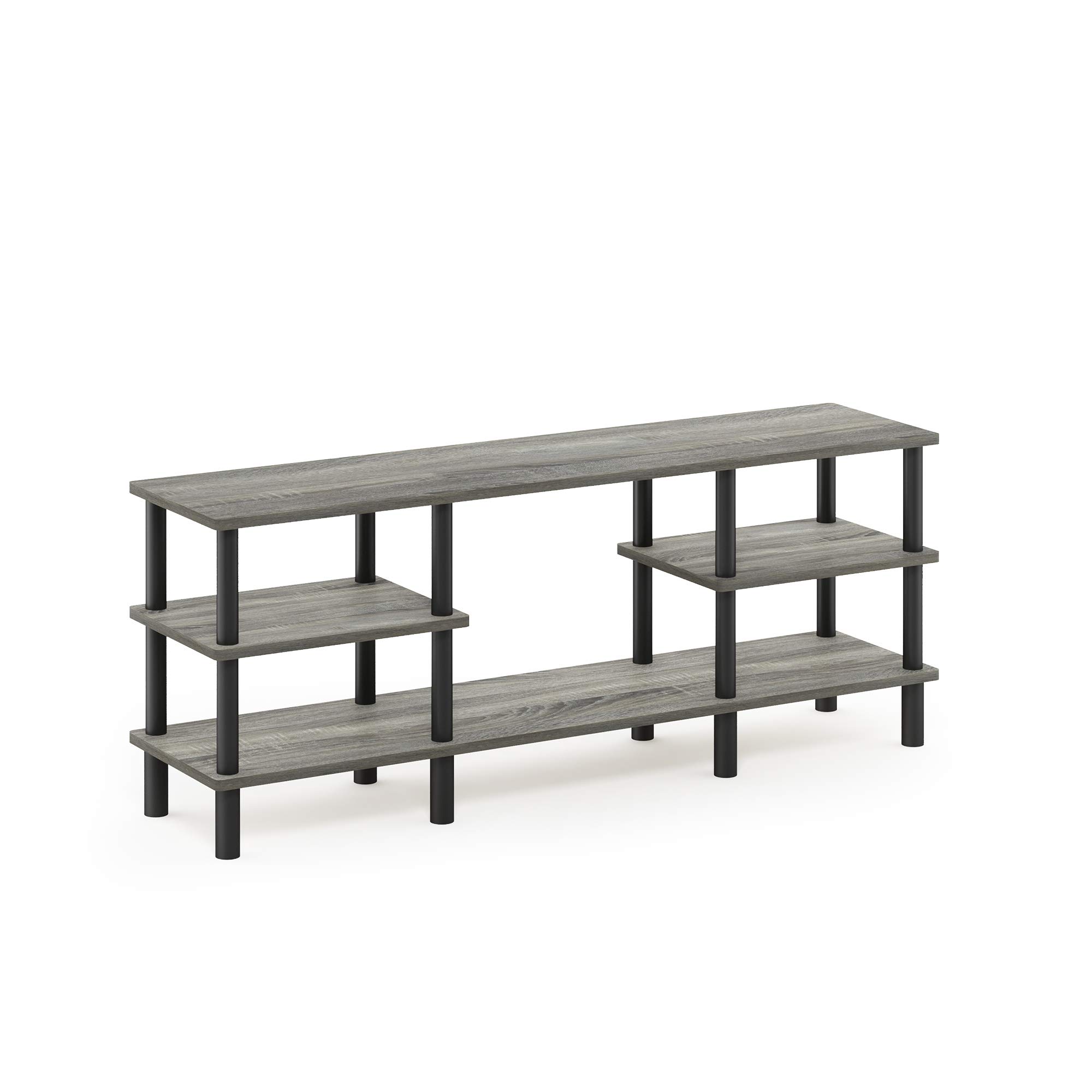 Furinno TURN-N-TUBE TV Stand, 3-Tier Multipurpose Wide Shelf Entertainment Center, TV Console for TV up to 55 Inch, for Living Room, Bedroom, French Oak
