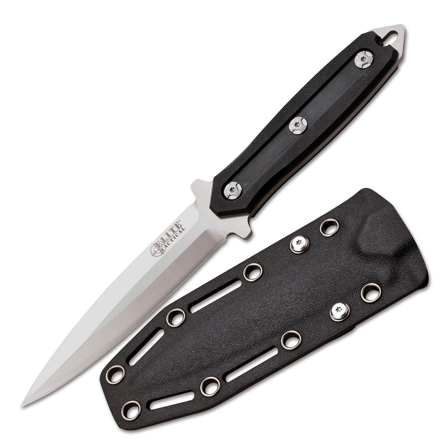 Elite Tactical -Fixed Blade Knife - INCOG - Spear Point Blade with Black G10 Handle, Full Tang Construction, Kydex Sheath w/Multi-Position Clip, EDC, Tactical, ET-FIX009