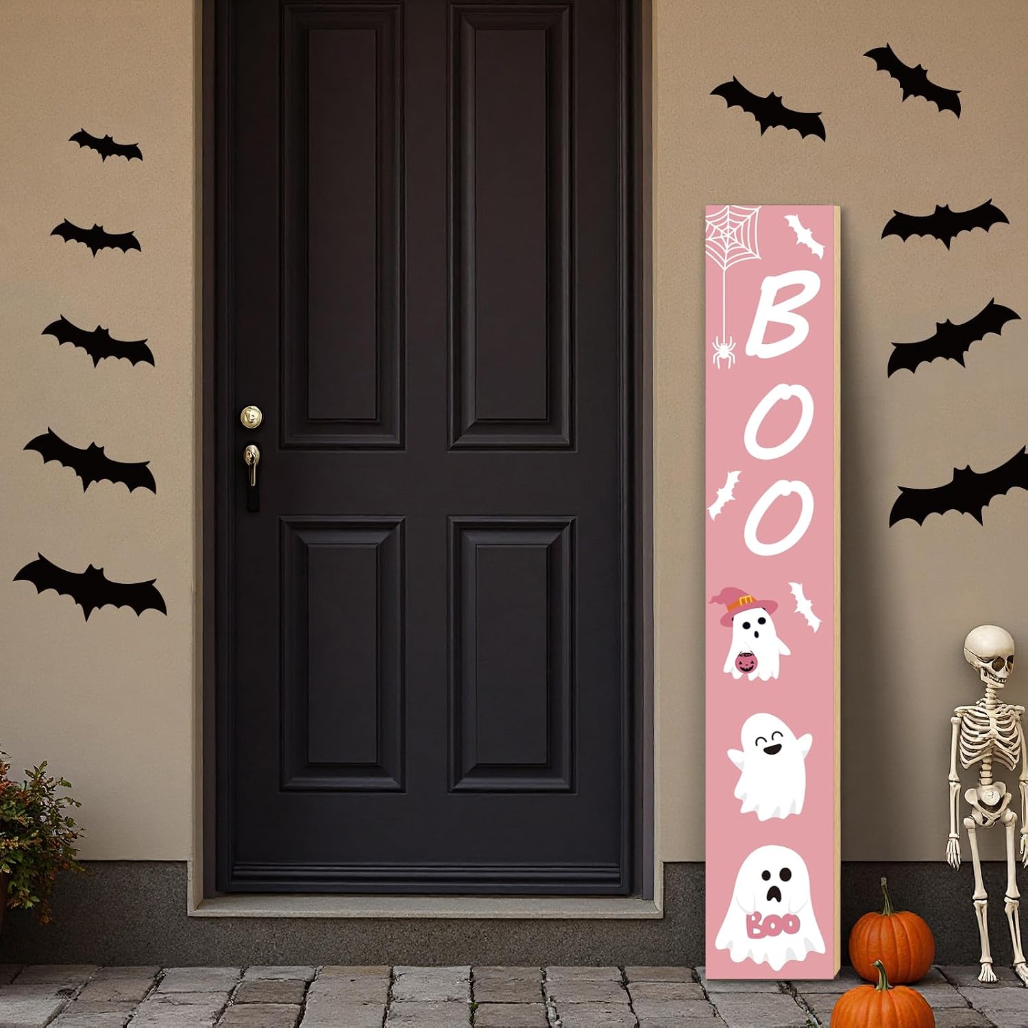 Halloween Porch Decor Outdoor Halloween Decorations Pink Cute Ghosts Porch Sign Door Decorations Indoor Boo Outside Wooden Welcome Sign for Front Door 46.8 Inch