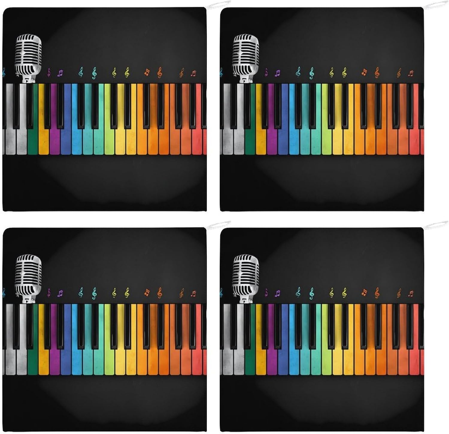 Music Note Microphone Print Microfiber Hand Towels for Bathroom Soft Absorbent Bath Kitchen Towel with Hanging Loop 4PCS