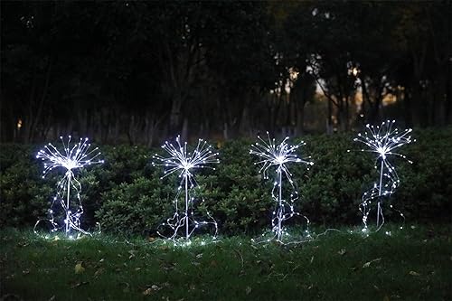 Miniatura 6 de Luces solares de fuegos artificiales impermeables para exteriores, paquete de 4 180 luces LED de camino de Navidad, luces de alambre de cobre, luces