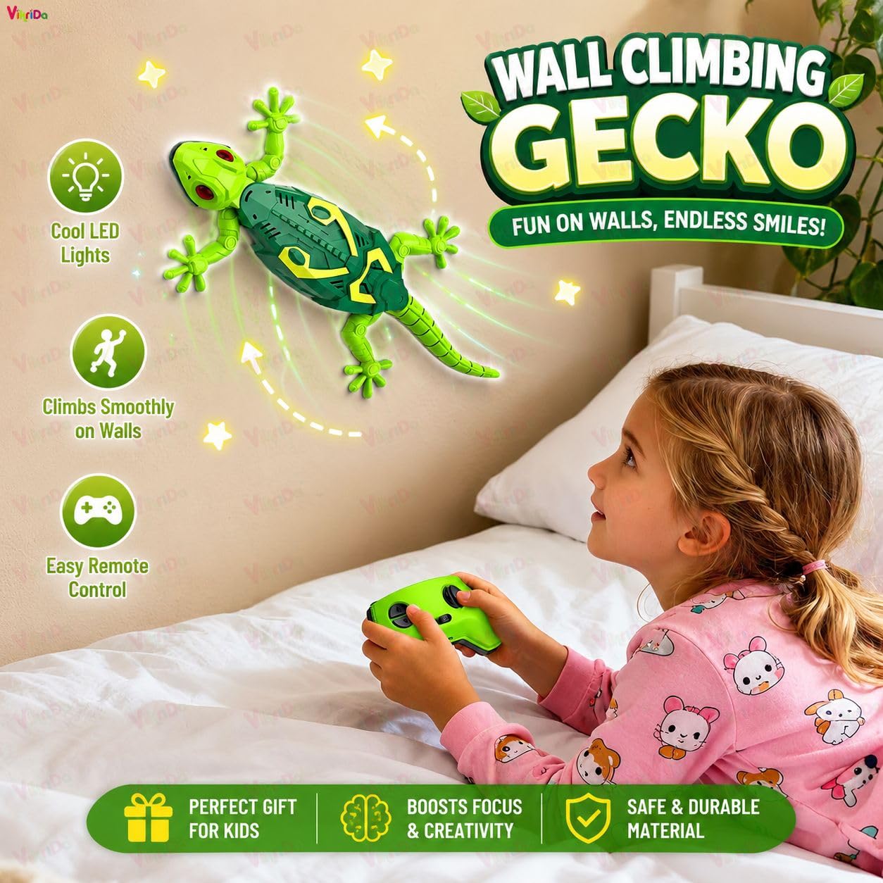 VikriDA Wall Climbing RC Toy with Remote Control, Rechargeable Creepy Crawler Climbs Walls & Ceilings, Glowing Eyes Prank Toy for Kids Boys Girls Birthday Gift (Green) 4