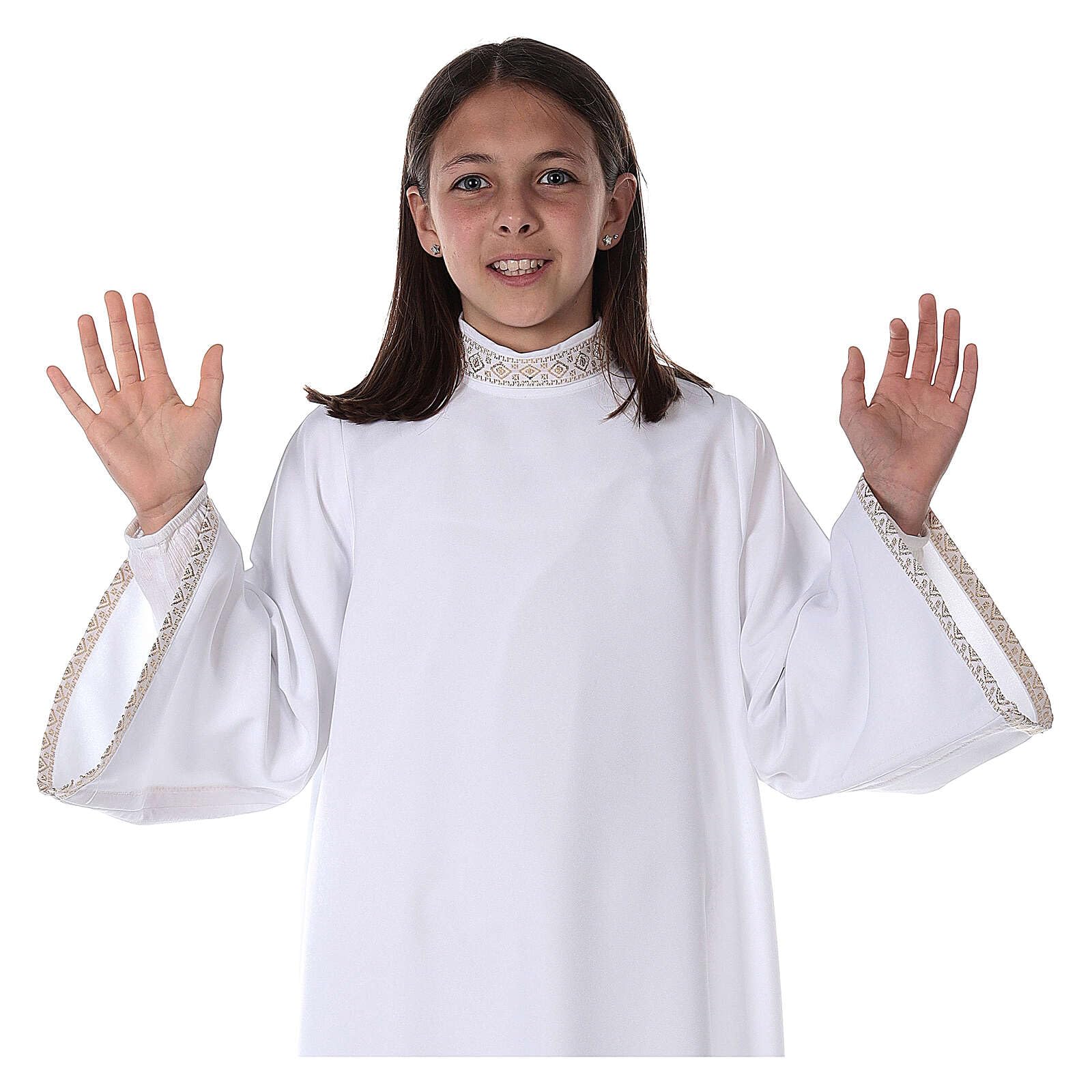 Holyart Abito Prima Comunione Unisex In Poliestere – Altezza 125 Cm, Con Ricamo Dorato, Prodotto In Italia