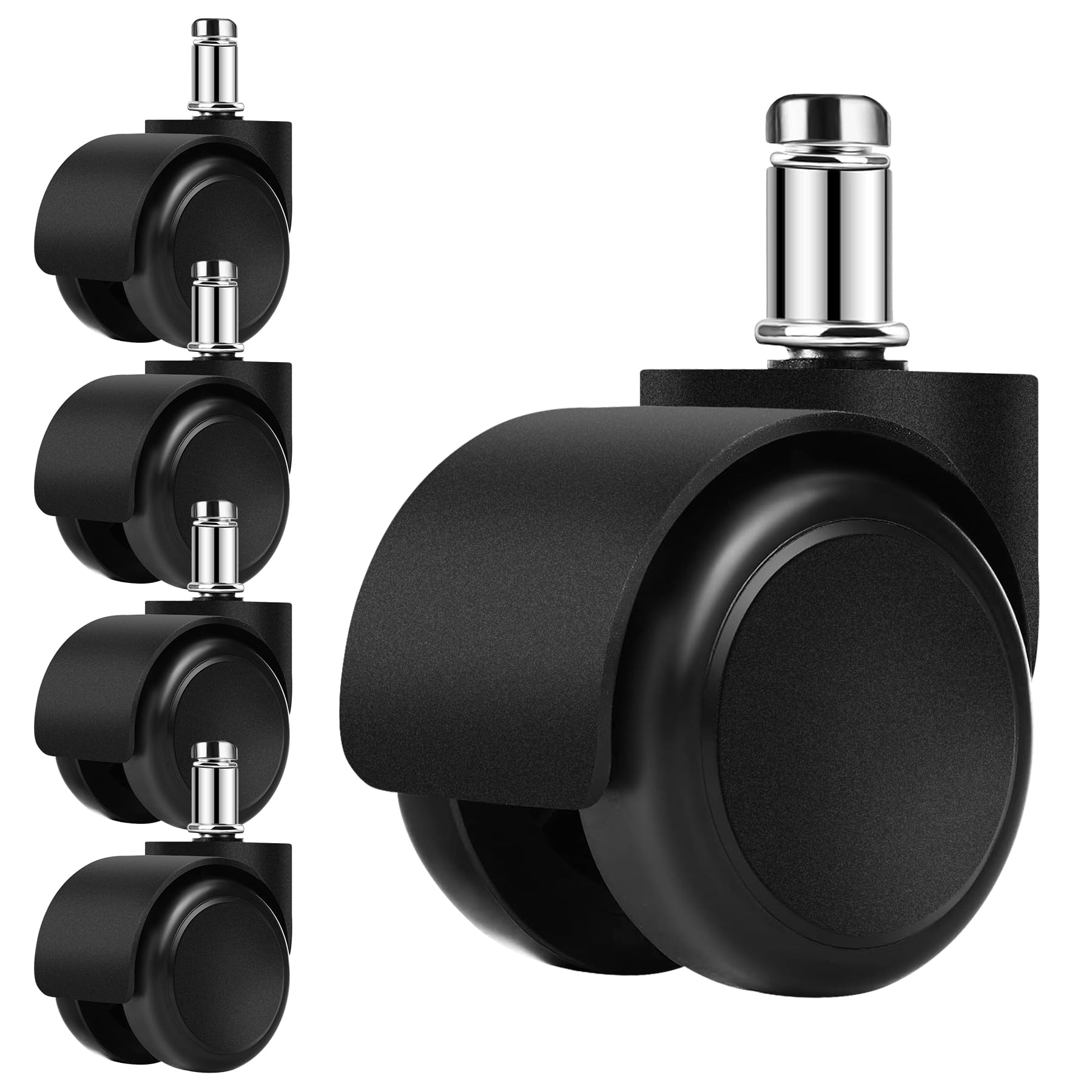OPUHOHR 5 Pcs Office Chair Wheels Replacement, Office Chair Casters Heavy Duty, Computer Desk Chair Wheel Rotating Rubber Wheels for Wood Floors and Carpet, Rotating Chair Accessories