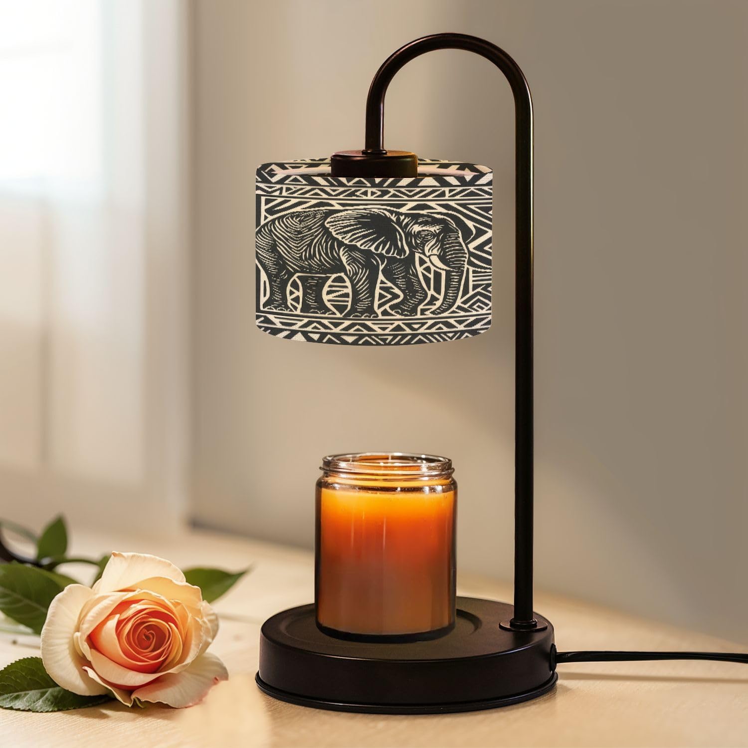 Candle Warmer Lamp with Timer and Dimmer, Silhouettes Wild Animals Africa Elephants Zebra Giraffes Against Wax Melt Warmer with 4 Bulbs, House Warming Birthday Gifts for Women Mom New Home Decor