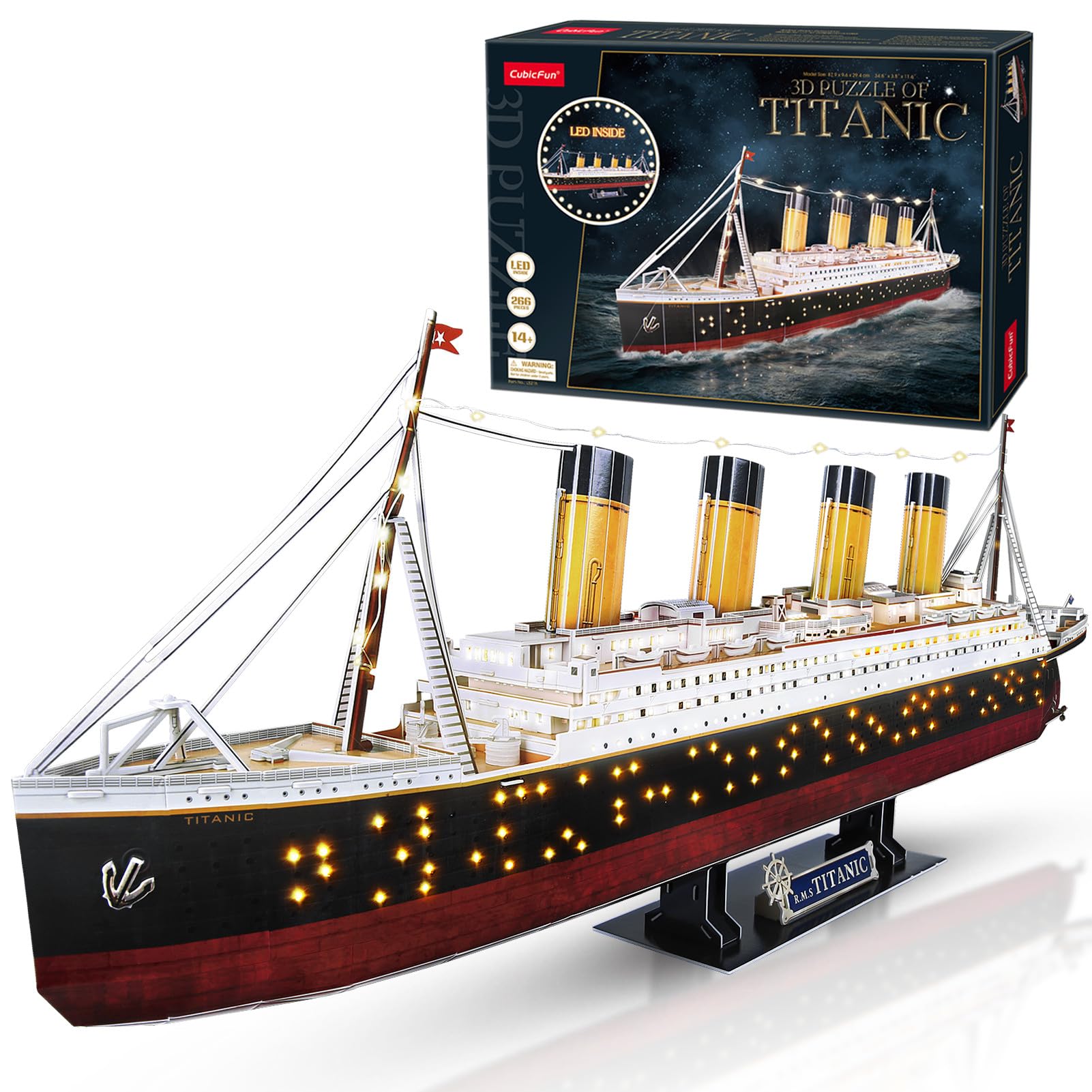 CubicFun Puzzle 3D Titanic - LED Grande Maquetas de Barcos Juguetes Souvenirs Regalos Originales para Adultos y Adolescentes, 266 Piezas